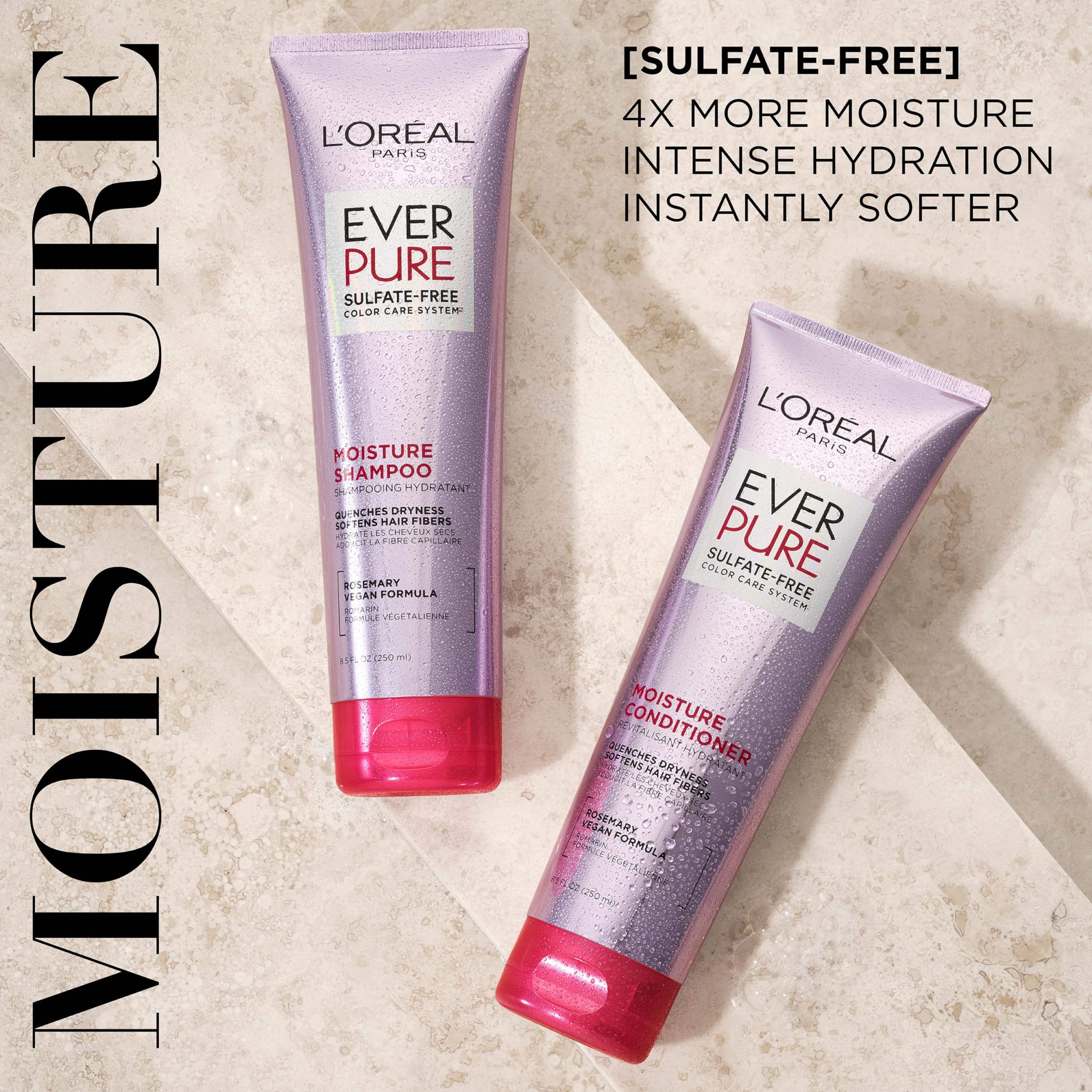 L'Oreal Paris Moisture Sulfate Free Shampoo and Conditioner Set, Hair Care for Color-Treated Hair with Rosemary Botanicals, EverPure, 1 Kit Halalzen