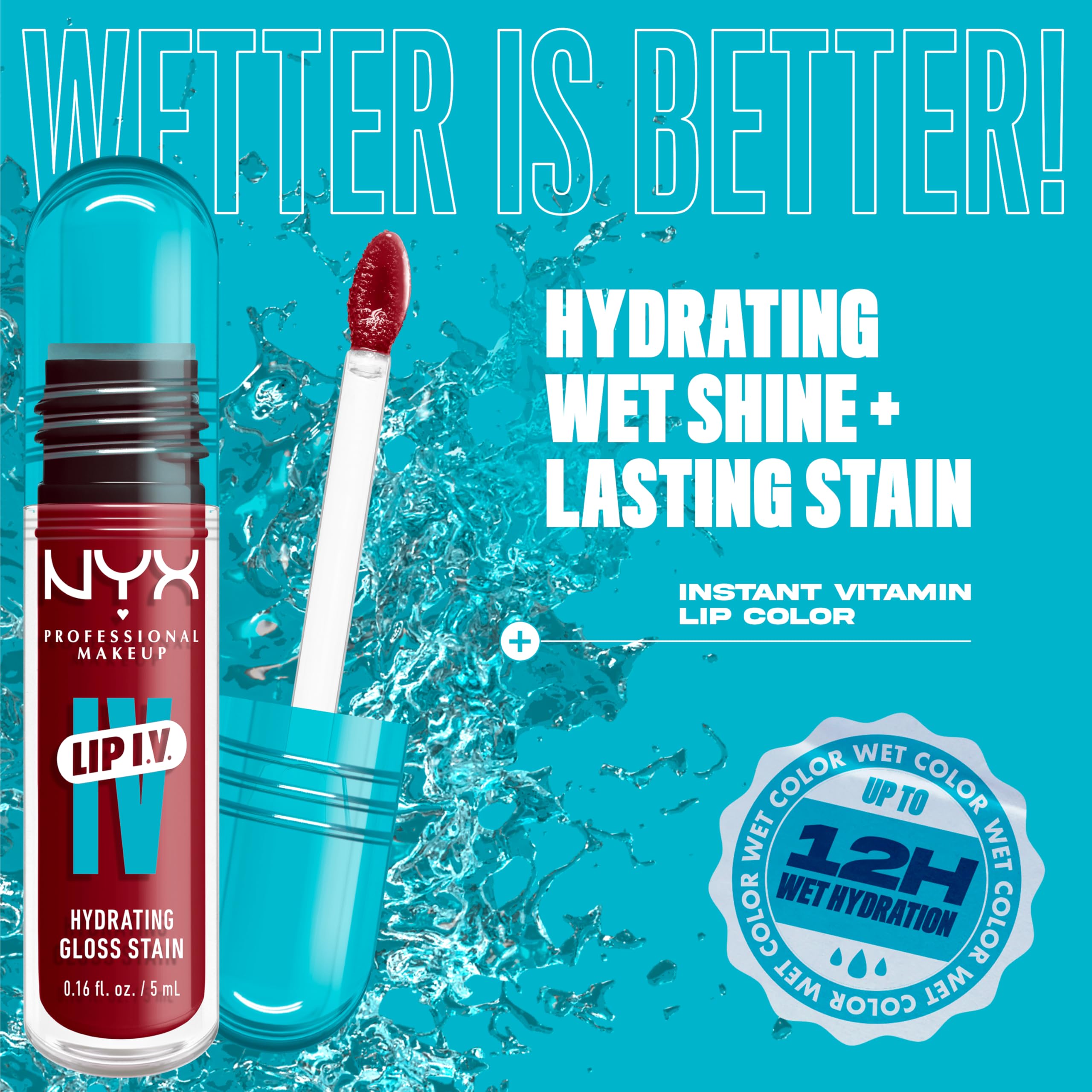 NYX PROFESSIONAL MAKEUP Lip IV Hydrating Glossy Lip Stain, Long-Lasting, Tinted, Vegan Formula with 12 HR Hydration - Hydra Honey (Brown)