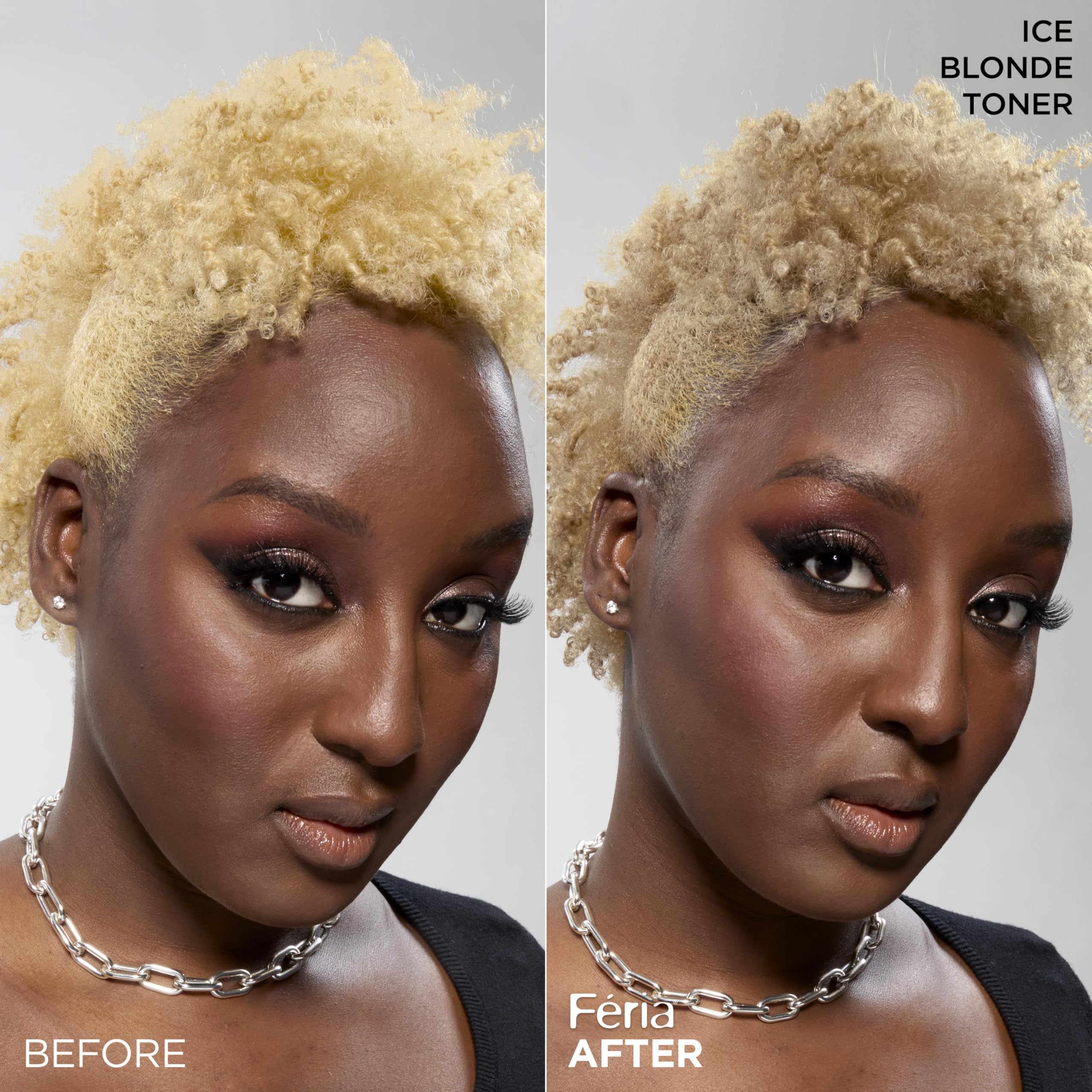 L’Oreal Paris Feria Long-Lasting Anti Brass Power Hair Toner, Ammonia Free Demi Permanent Hair Color, Ice Blonde Hair Toner, 1 Application
