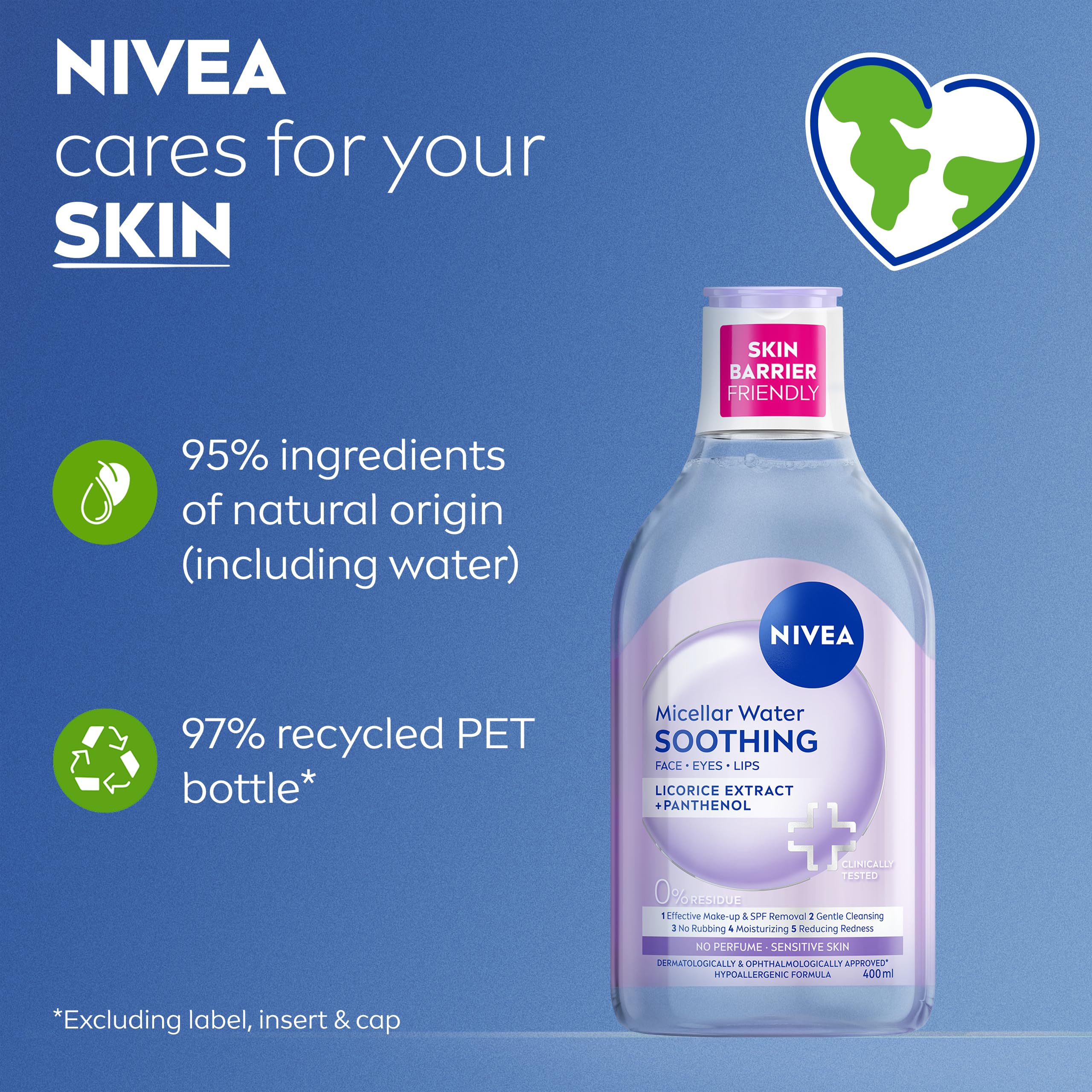 NIVEA Soothing Micellar Water for Sensitive Skin (400ml), Gentle Makeup Remover for Sensitive Skin, Micellar Cleanser with Licorice Extract and Panthenol Halalzen