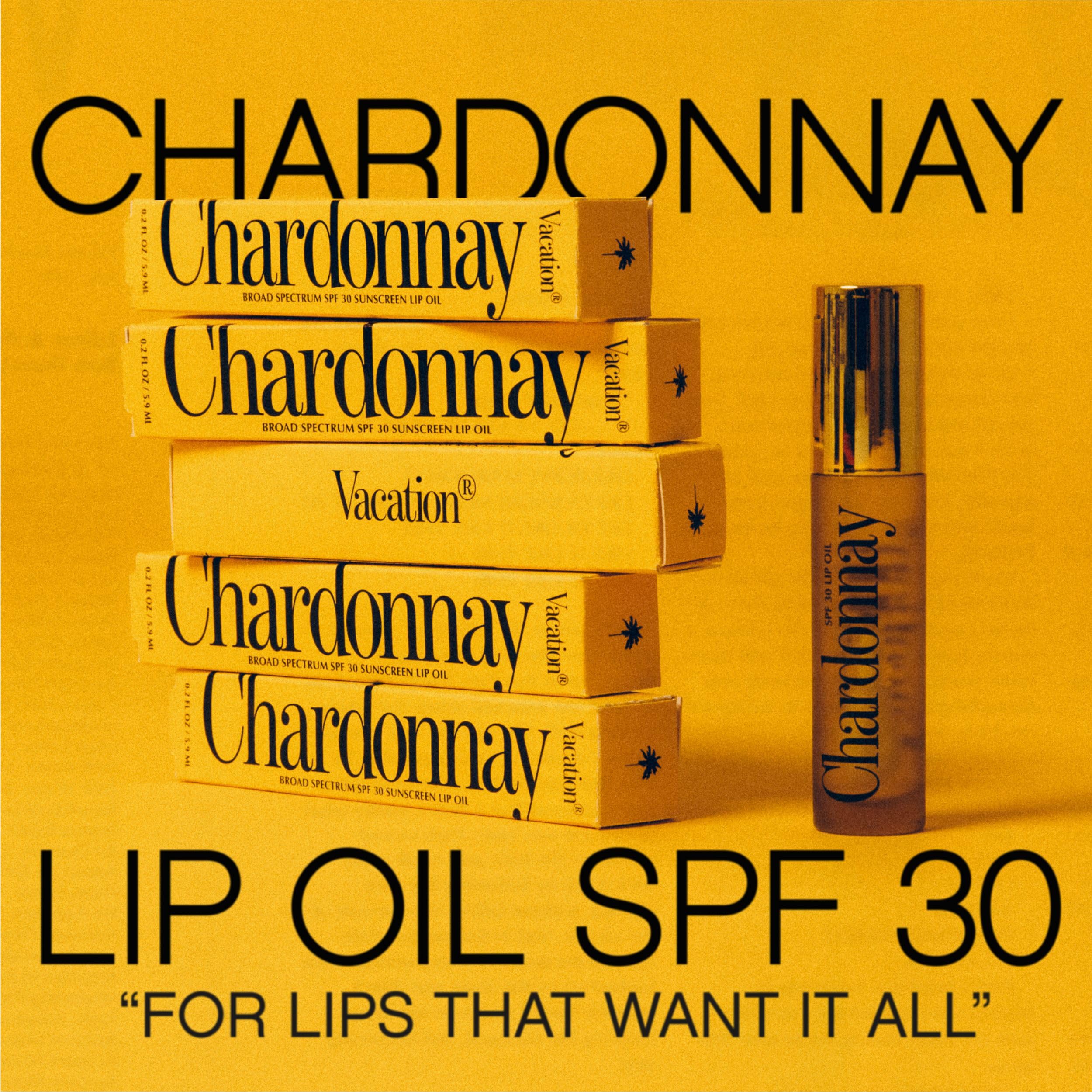 VACATION Chardonnay Lip Oil SPF 30, Sunscreen for Lips, Hydrating, Caramel Vanilla Flavored Lip Gloss, Clear Plumper, Non-Sticky, Vegan, 0.2 Fl. Oz. (Pack of 2) Halalzen