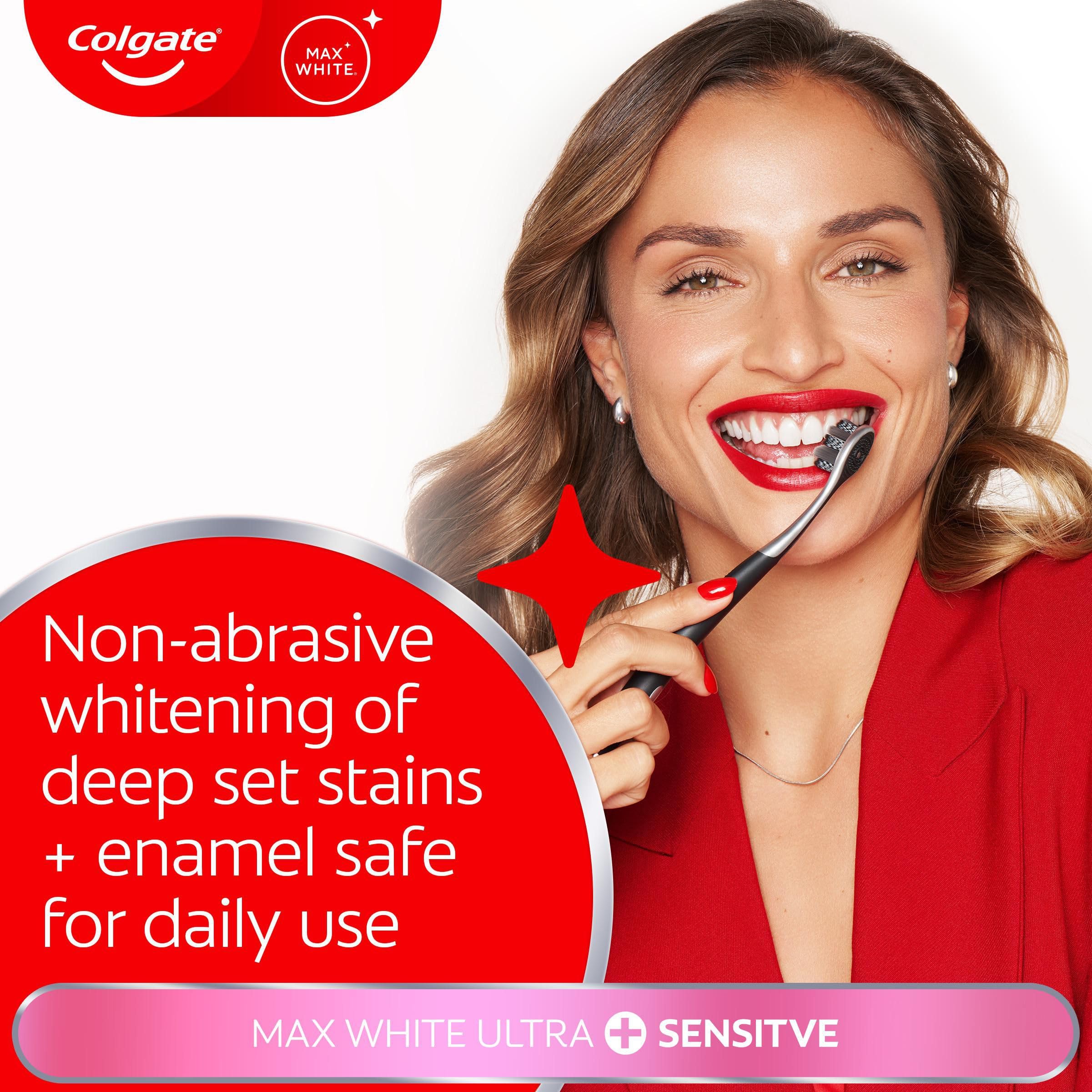 Colgate Max White Ultra+ Enamel Toothpaste 75ml, Whitens Deep Stains for 5X Whiter Teeth, ActiveShine Technology Smoothes Enamel Surface to Reflect Light, Protects and Remineralises Enamel