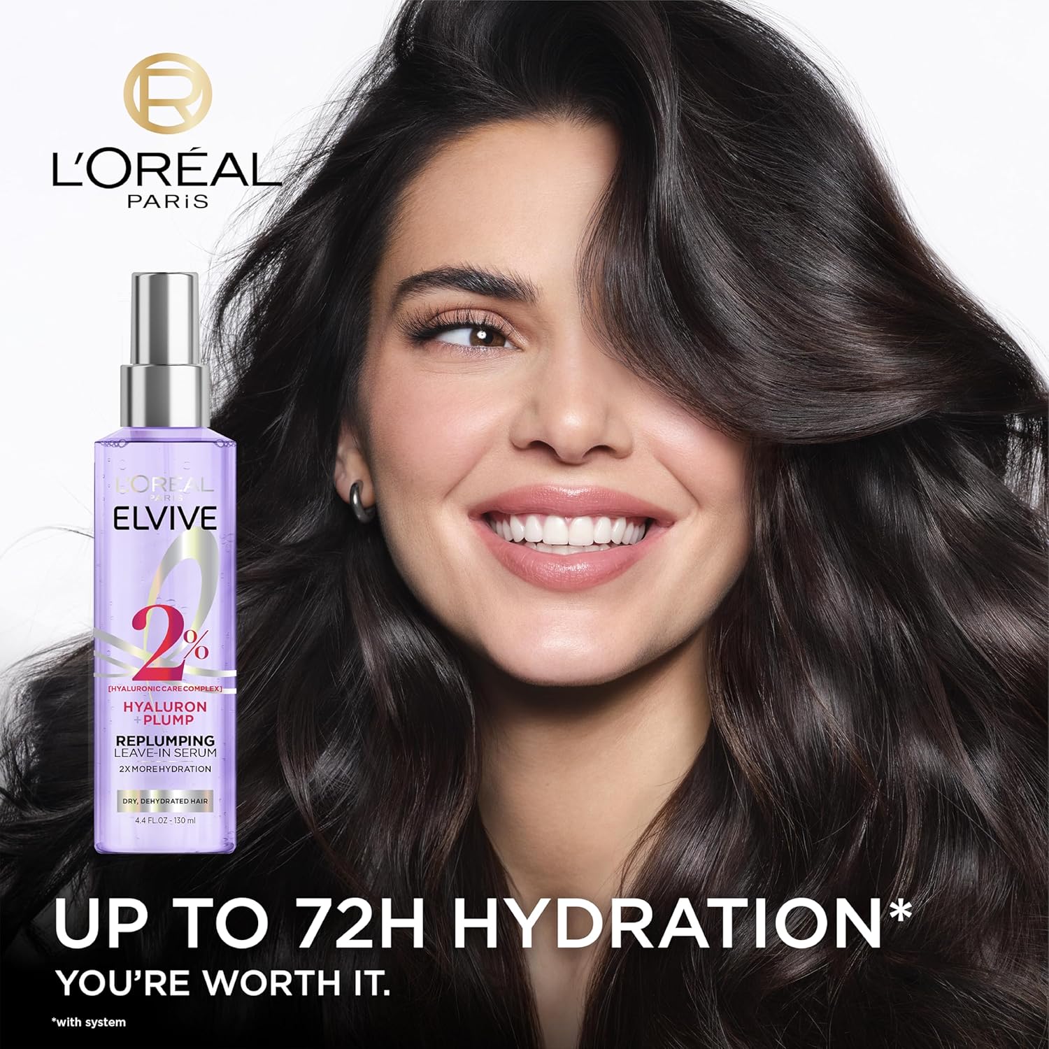 L'Oreal Paris Elvive Hyaluron Plump Moisture Plump Hair Serum for Dehydrated, Dry Hair with Hyaluronic Acid Care Complex, Paraben-Free, 4.4 Fl Oz Halalzen