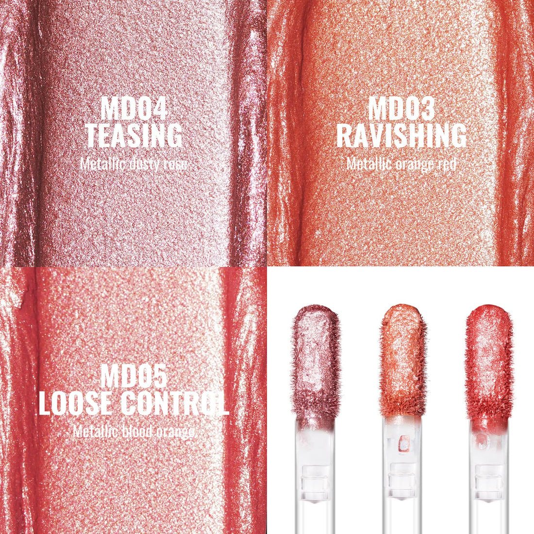 Oulac Metallic Diamond Shine Liquid Lip Gloss - Glitter Glossy for Lip & Eye, Long Lasting 24H + & Waterproof, Lightweight Lip Stain, 3D Metallic Finish, No Transfer, Vegan, 4.5ml,MD05 Loose Control Halalzen
