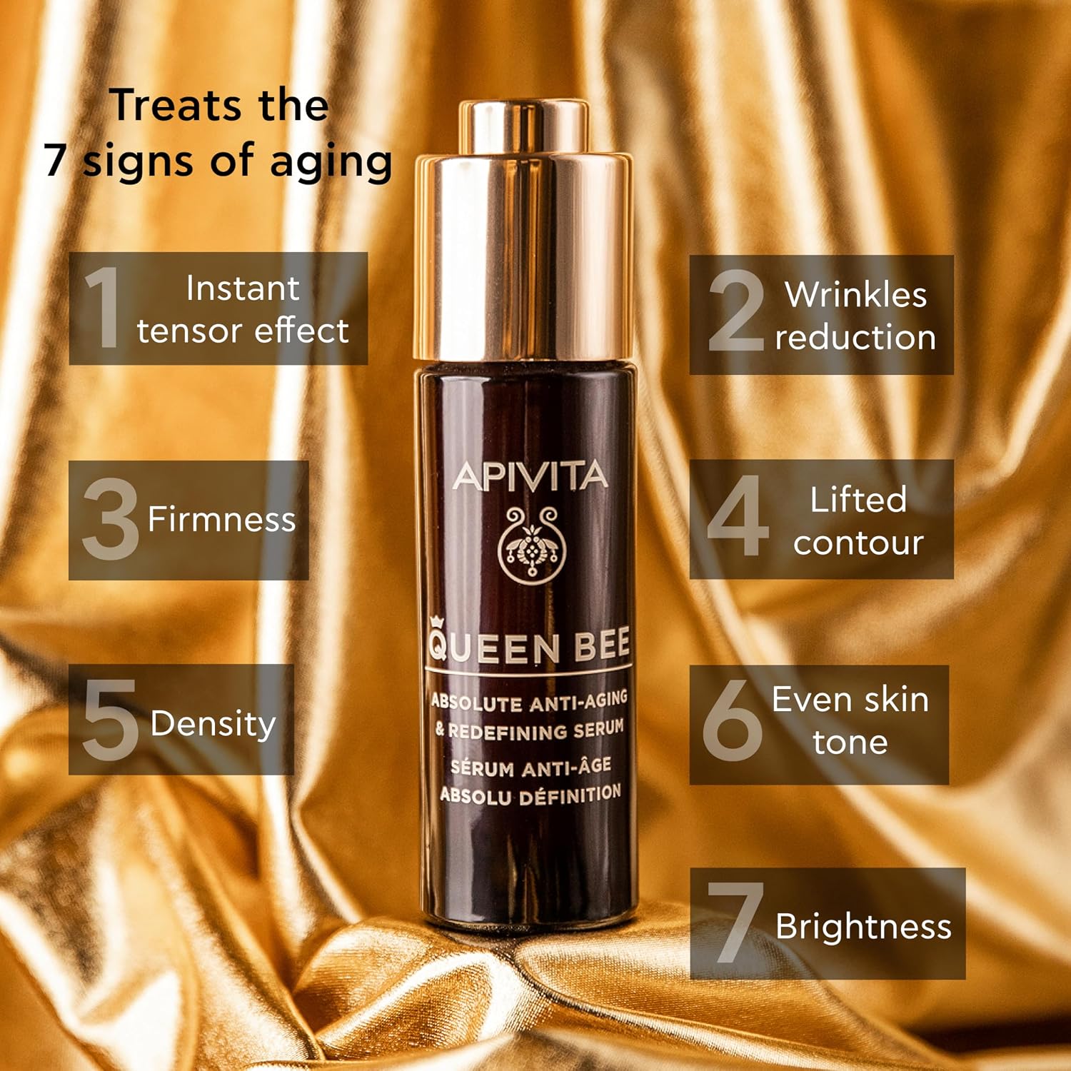 Apivita Queen Bee Absolute Anti-Aging & Redefining Serum 30ml - Facial Serum with Controlled-Release Royal Jelly, Propolis, Honey | Flash Lifting Effect, Wrinkles, Firmness, Lifted Facial Contour