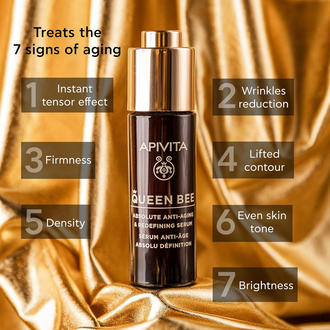 Apivita Queen Bee Absolute Anti-Aging & Redefining Serum 30ml - Facial Serum with Controlled-Release Royal Jelly, Propolis, Honey | Flash Lifting Effect, Wrinkles, Firmness, Lifted Facial Contour