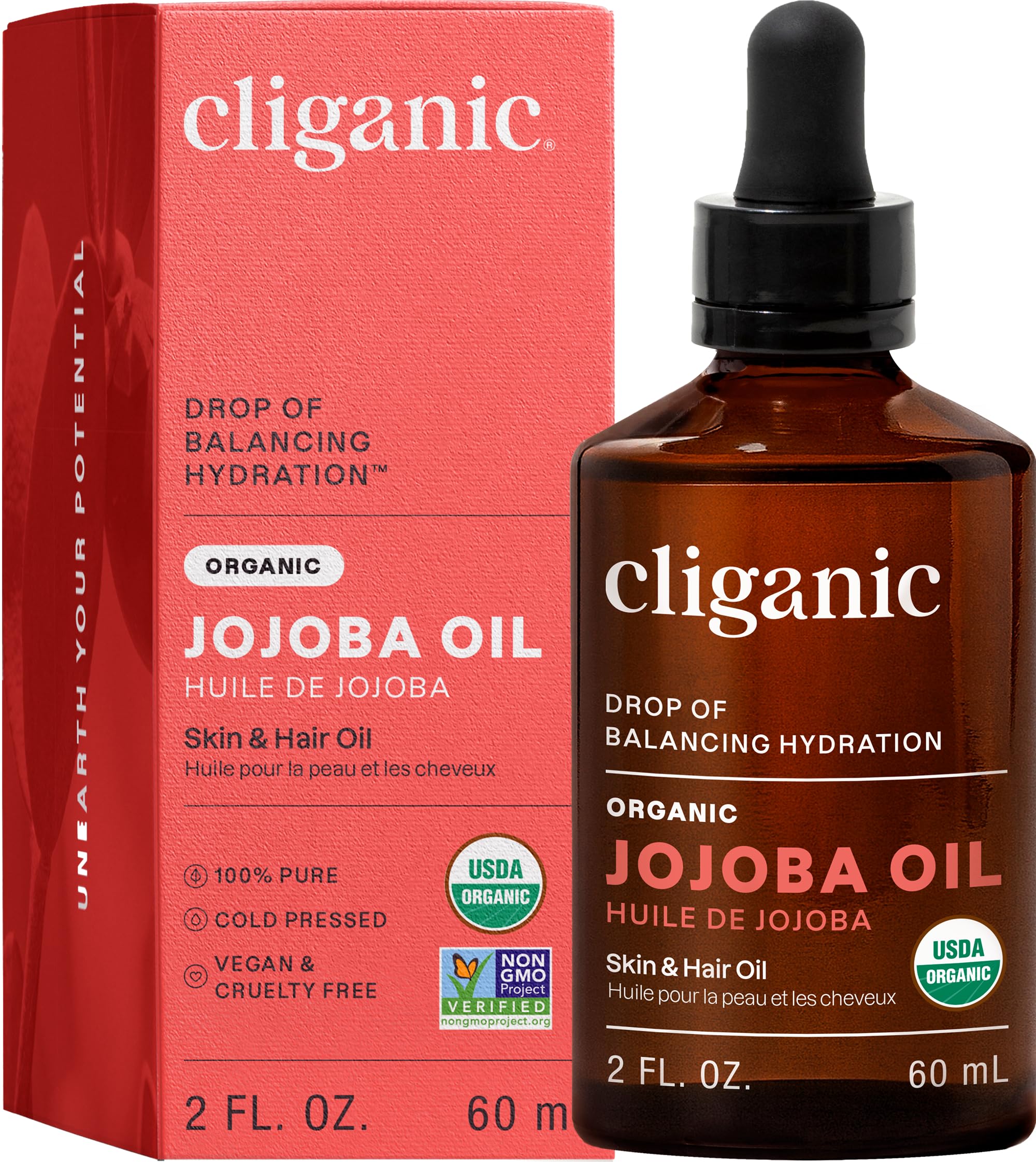 Cliganic Organic Jojoba Oil, 100% Pure (4oz) | Moisturizing for Face, Hair, Skin & Nails | Natural Cold Pressed Hexane Free | Base Carrier Oil Halalzen