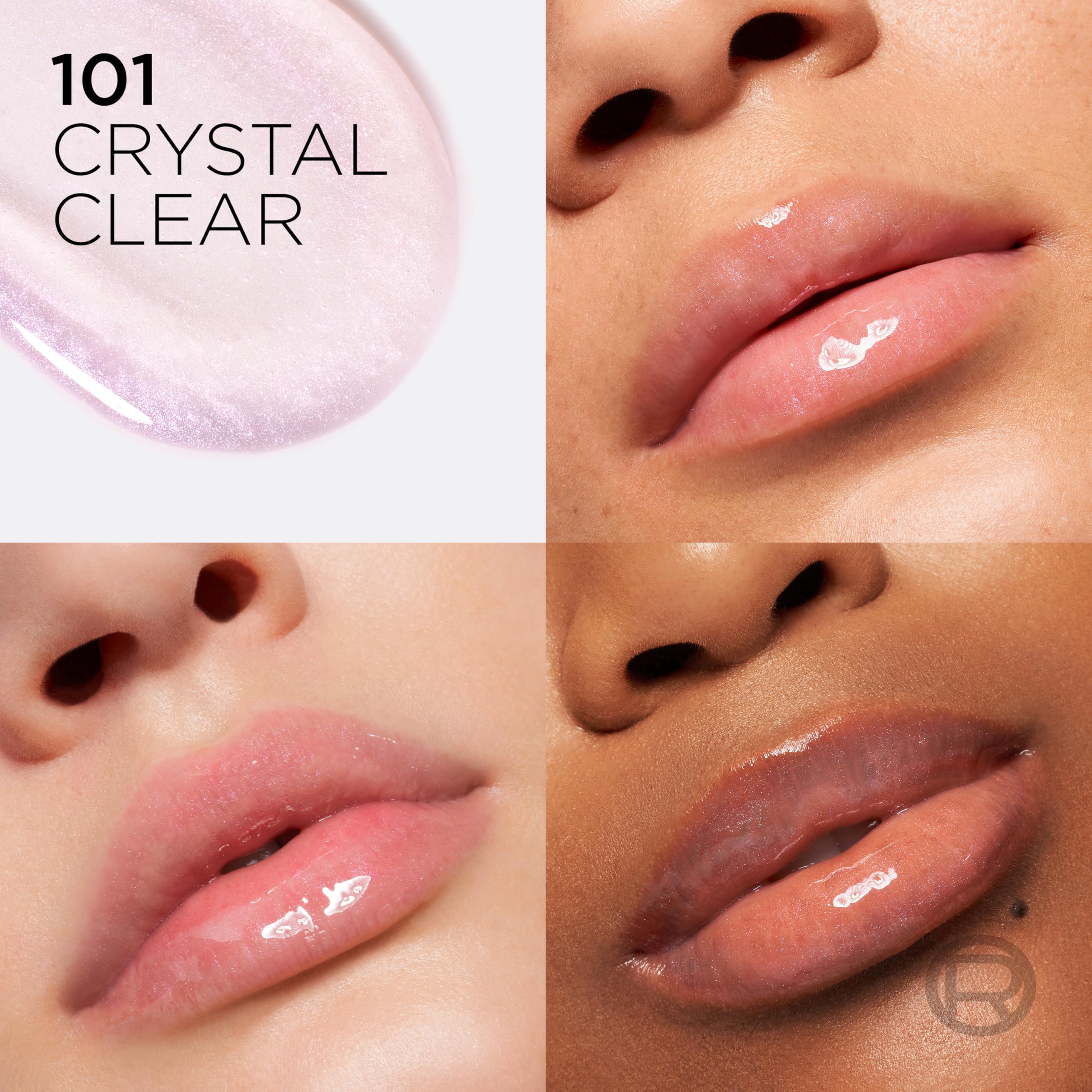 L'Oreal Paris Lip Oil, Plump Ambition with Hyaluronic Acid & Tripeptides, Smoother & Plumper Lip Appearance, Glass-Like Finish, Shade 101 Crystal Clear, 5ml