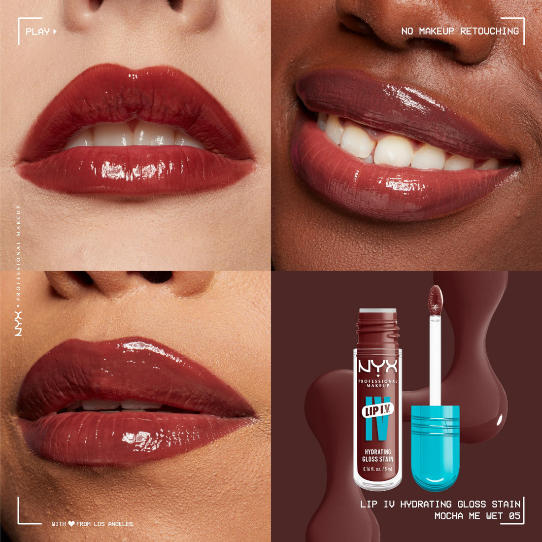 NYX PROFESSIONAL MAKEUP Lip IV Hydrating Glossy Lip Stain, Long-Lasting, Tinted, Vegan Formula with 12 HR Hydration - Hydra Honey (Brown)