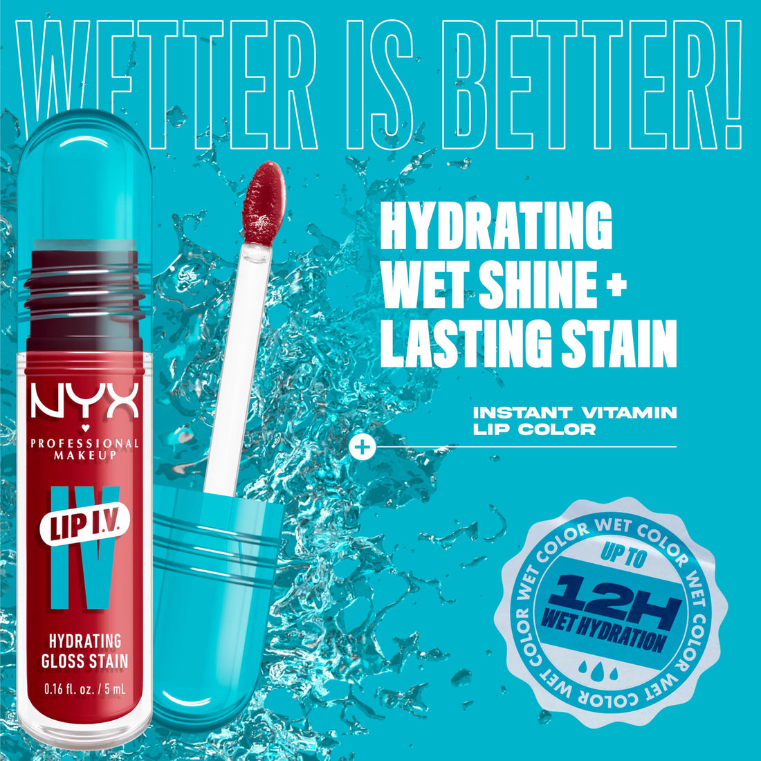 NYX PROFESSIONAL MAKEUP Lip IV Hydrating Glossy Lip Stain, Long-Lasting, Tinted, Vegan Formula with 12 HR Hydration - Hydra Honey (Brown)