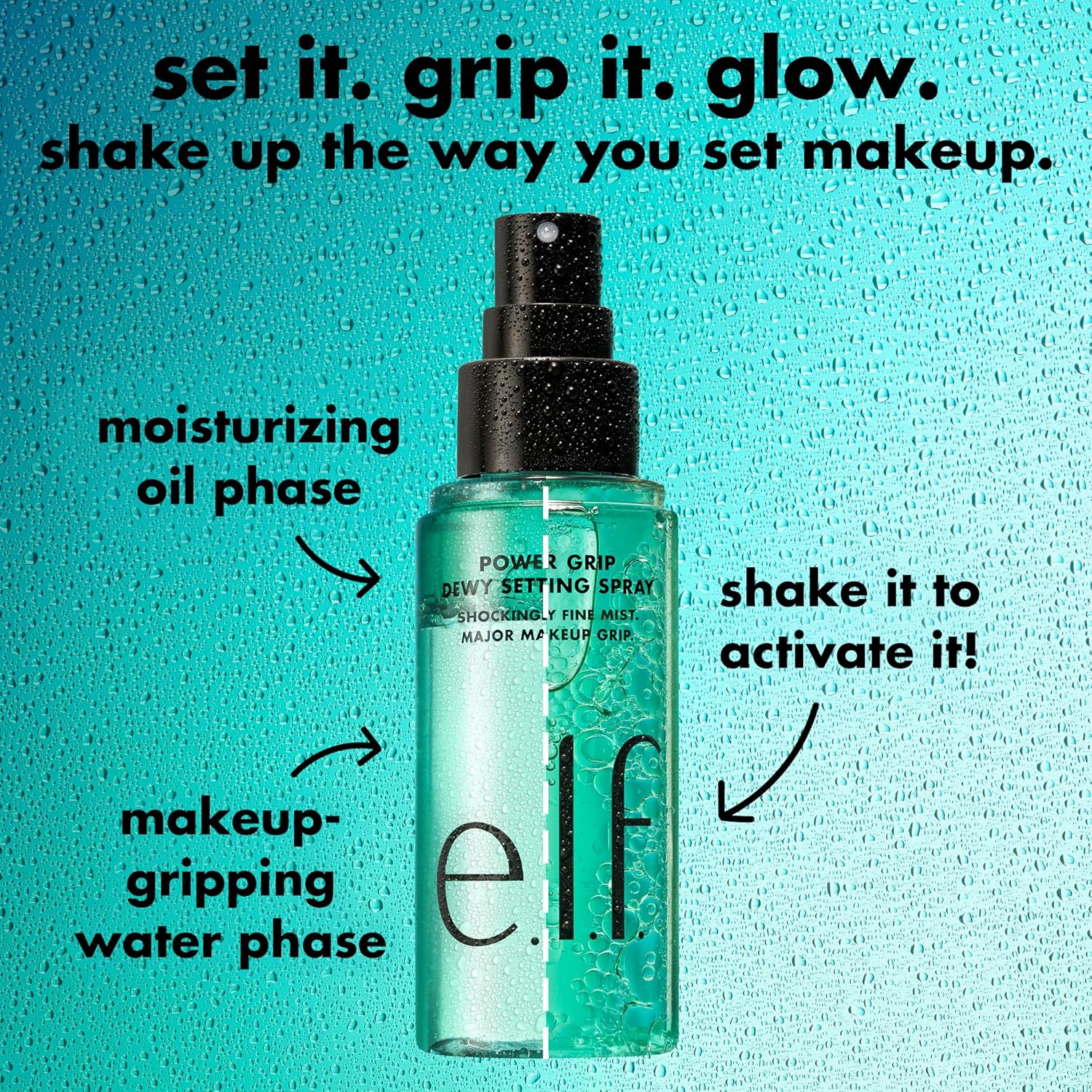 e.l.f. Power Grip Dewy Setting Spray, Ultra Fine Mist Made With Hyaluronic Acid, Grips Makeup For A Hydrated, Dewy Finish, Vegan & Cruelty-Free