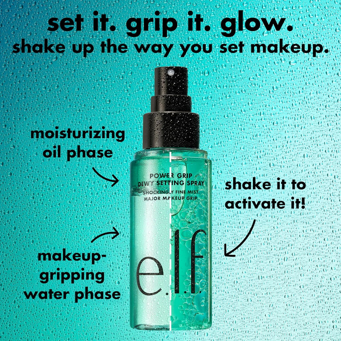 e.l.f. Power Grip Dewy Setting Spray, Ultra Fine Mist Made With Hyaluronic Acid, Grips Makeup For A Hydrated, Dewy Finish, Vegan & Cruelty-Free