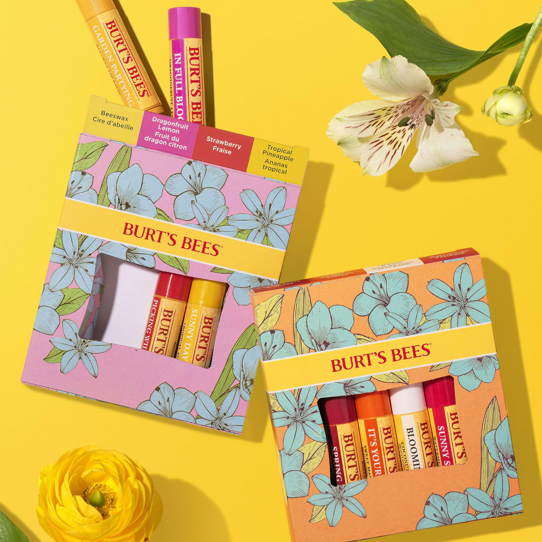 Burt's Bees Lip Balm Gift Set, Beeswax, Strawberry, Tropical Pineapple, Dragonfruit Lemon, In Full Bloom, 4x4.25g Halalzen
