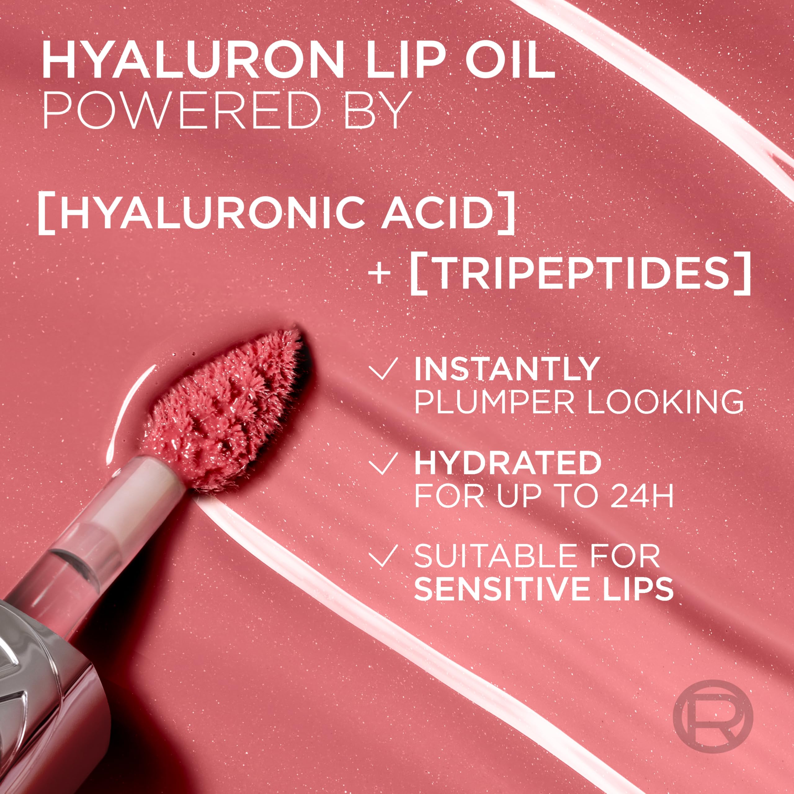 L'Oreal Paris Lip Oil, Plump Ambition with Hyaluronic Acid & Tripeptides, Smoother & Plumper Lip Appearance, Glass-Like Finish, Shade 101 Crystal Clear, 5ml