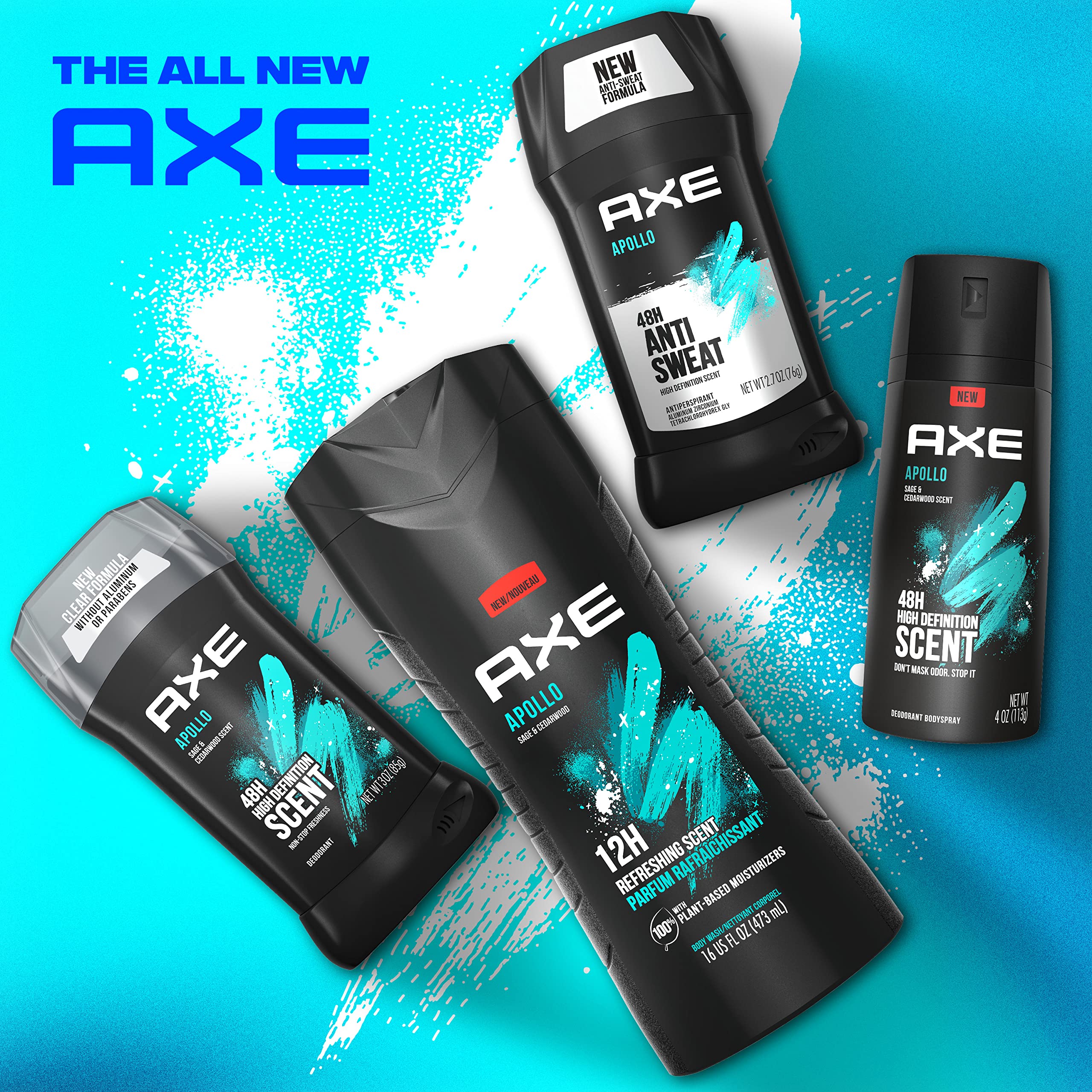 AXE Apollo Antitranspirant Deodorant Stick für Männer Salbei & Zedernholz, 48 Stunden Anti-Schweiß Herren Deodorant, 76 g (4er Pack)