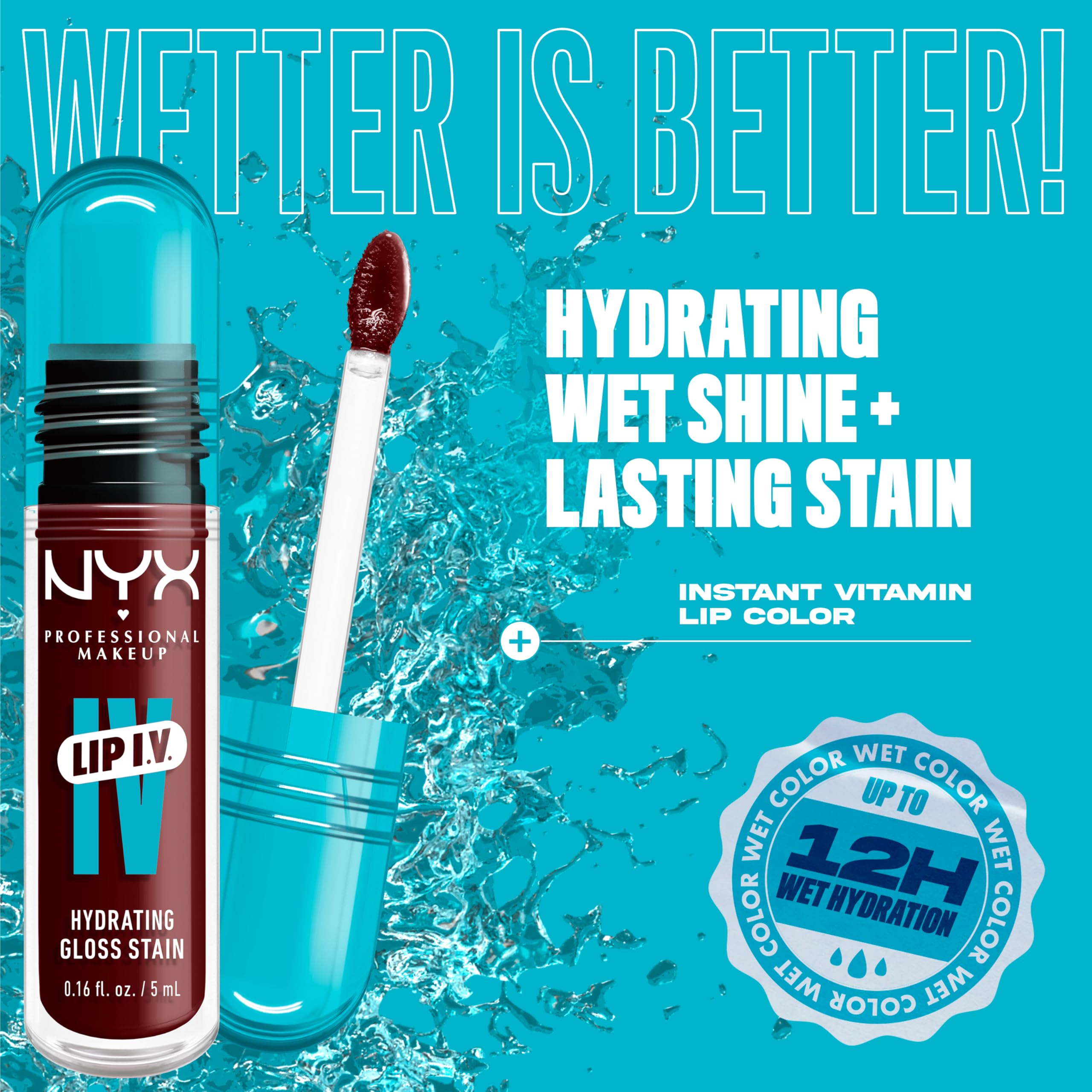 NYX PROFESSIONAL MAKEUP Lip IV Hydrating Glossy Lip Stain, Long-Lasting, Tinted, Vegan Formula with 12 HR Hydration - Hydra Honey (Brown)