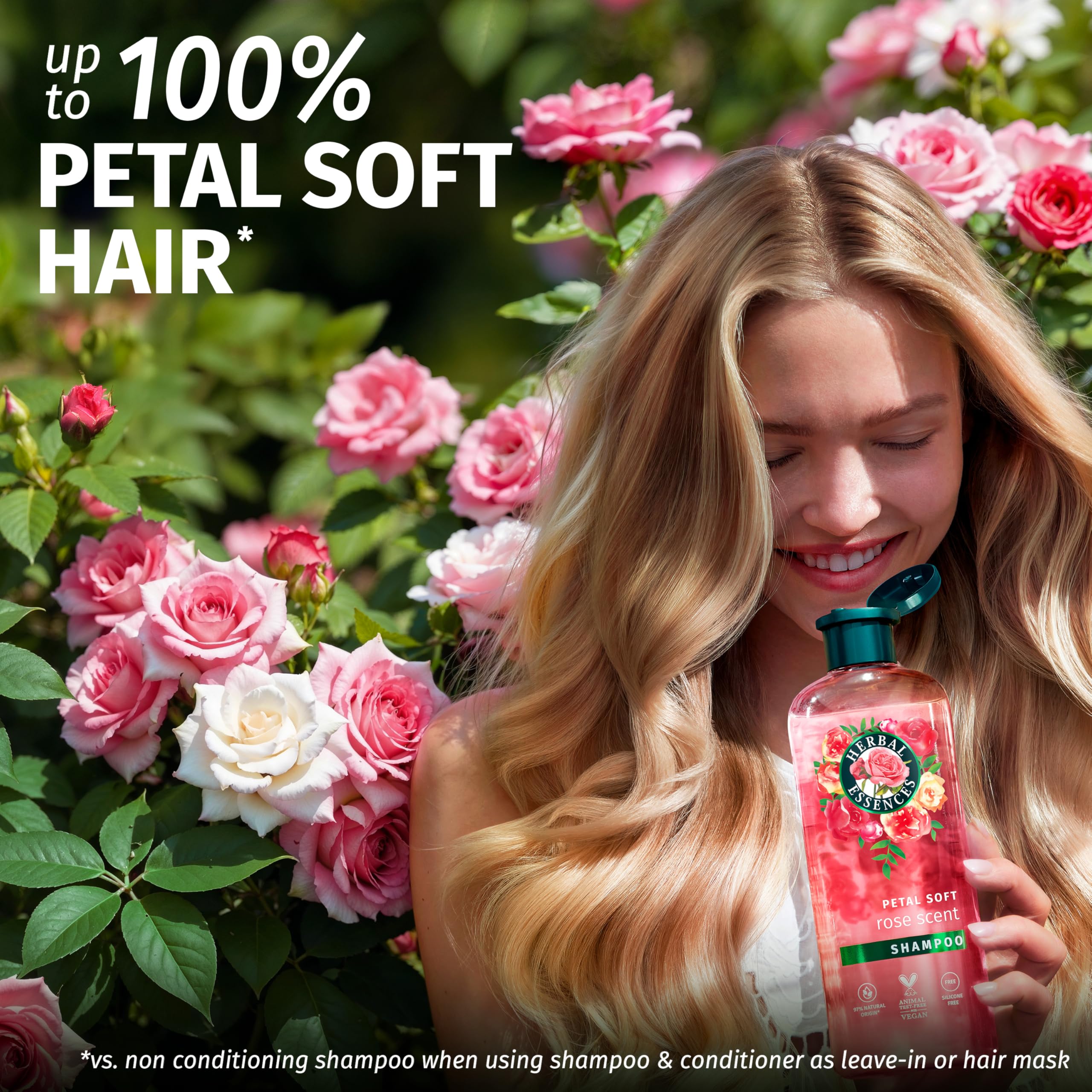 Herbal Essences Rose Scent Petal Soft Shampoo and Conditioner Set (2x350ml, 2x250ml) | Nourishes & Smoothens dry hair | Blended with Rose Essence & Natural Origin Ingredients | Vegan & Cruelty Free