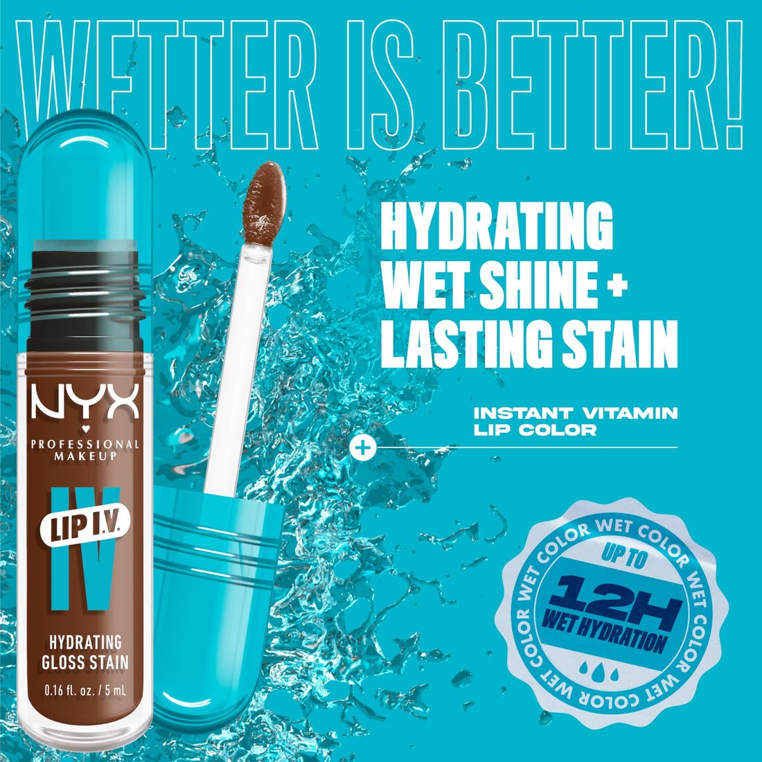NYX PROFESSIONAL MAKEUP Lip IV Hydrating Glossy Lip Stain, Long-Lasting, Tinted, Vegan Formula with 12 HR Hydration - Hydra Honey (Brown)