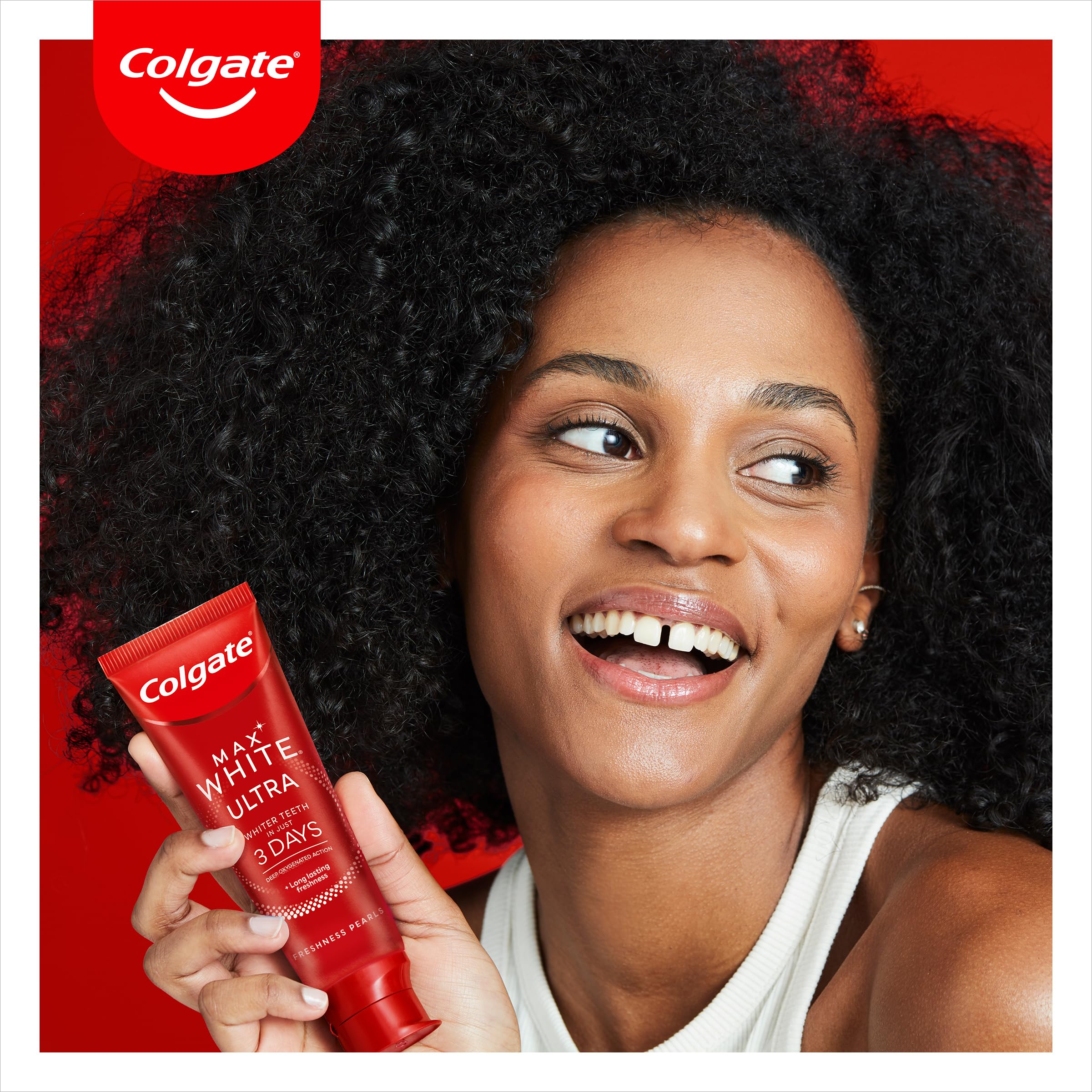 Colgate Max White Ultra+ Enamel Toothpaste 75ml, Whitens Deep Stains for 5X Whiter Teeth, ActiveShine Technology Smoothes Enamel Surface to Reflect Light, Protects and Remineralises Enamel