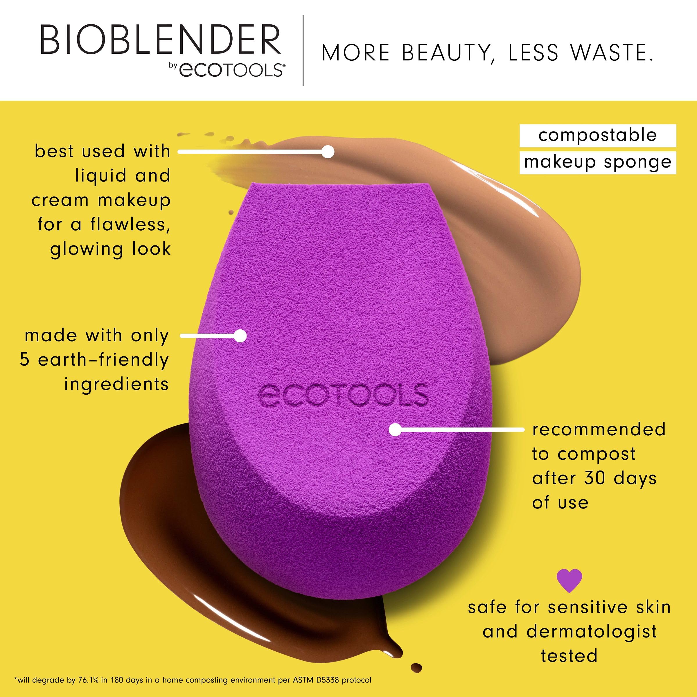 EcoTools Blurring Blender Makeup Sponge, Makeup Blending Sponge For Blurred Skin, For Liquid & Cream Foundation, Cloud Coverage Memory Foam, Eco Friendly, Latex Free, Cruelty-Free & Vegan 1 Count Halalzen