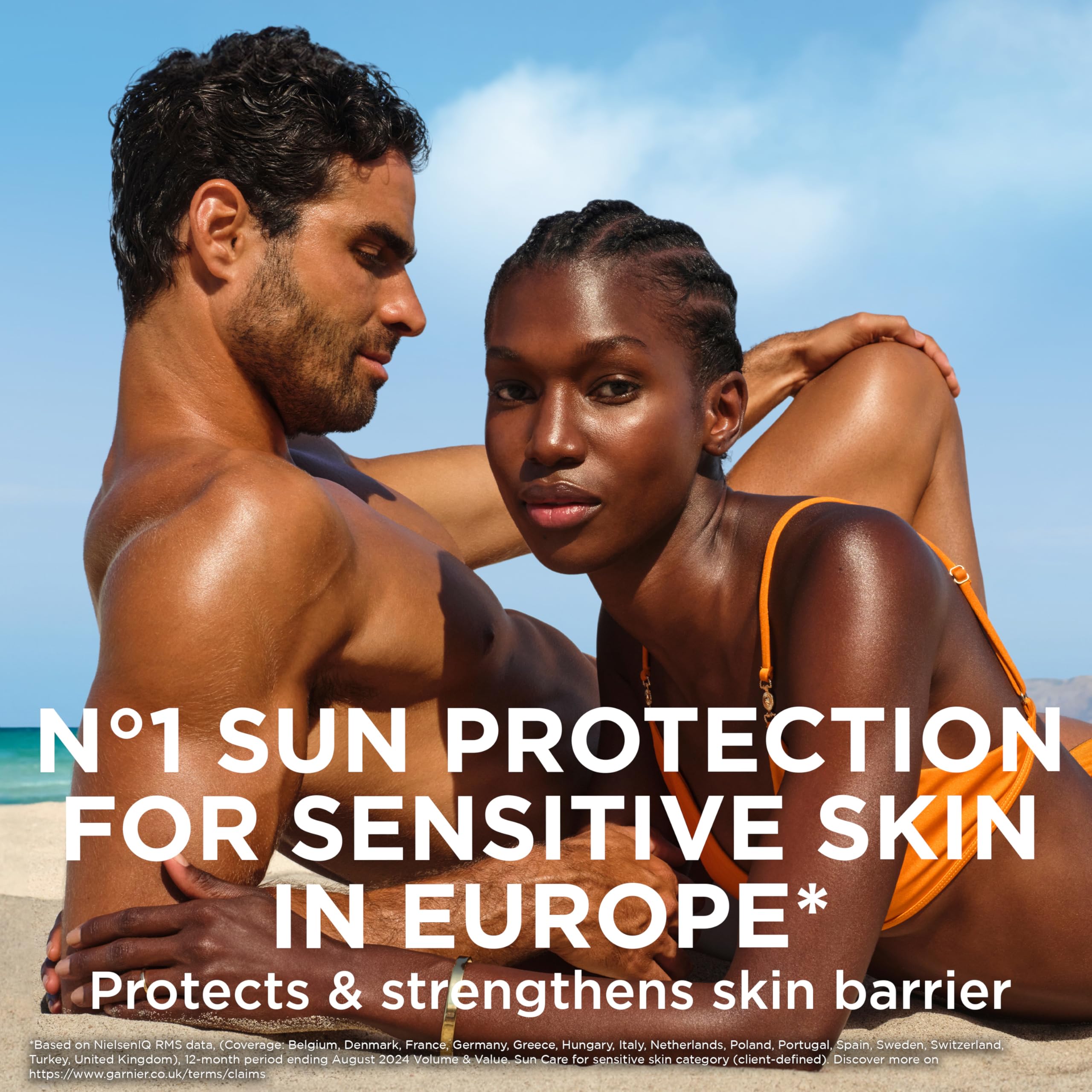 Garnier Ambre Solaire Sun Cream Spray SPF50+ Sensitive Advanced Sunscreen, Factor 50, Water Resistant, Non-Greasy, Fragrance-Free, Hypoallergenic, UVA UVB Protect with Ceramide, 150ml