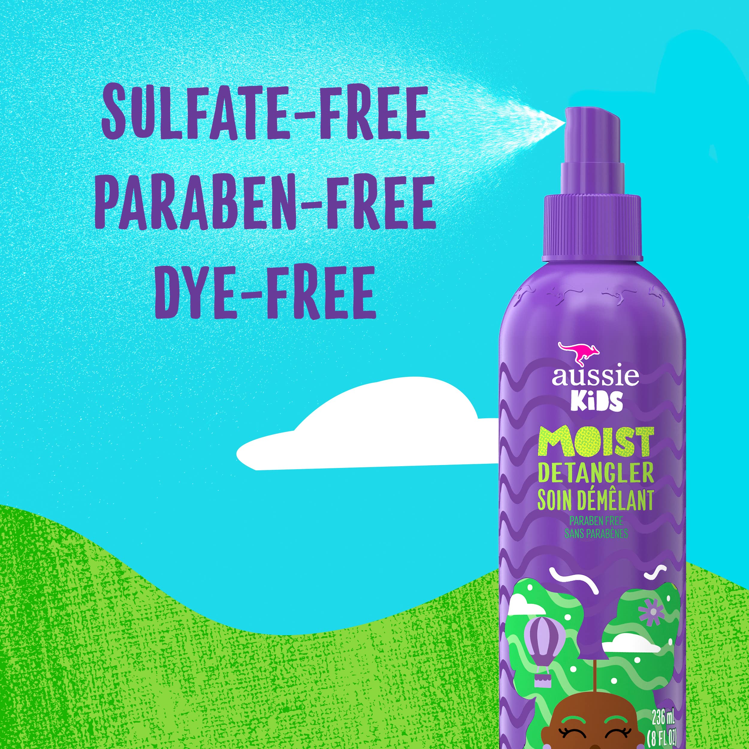 Aussie Kids Moist Detangler Spray, Sulfate & Paraben Free, Moisturizing & Tangle-Free Hair Care for Kids, Cruelty-Free, 8 Fl Oz Each, 3 Pack Halalzen