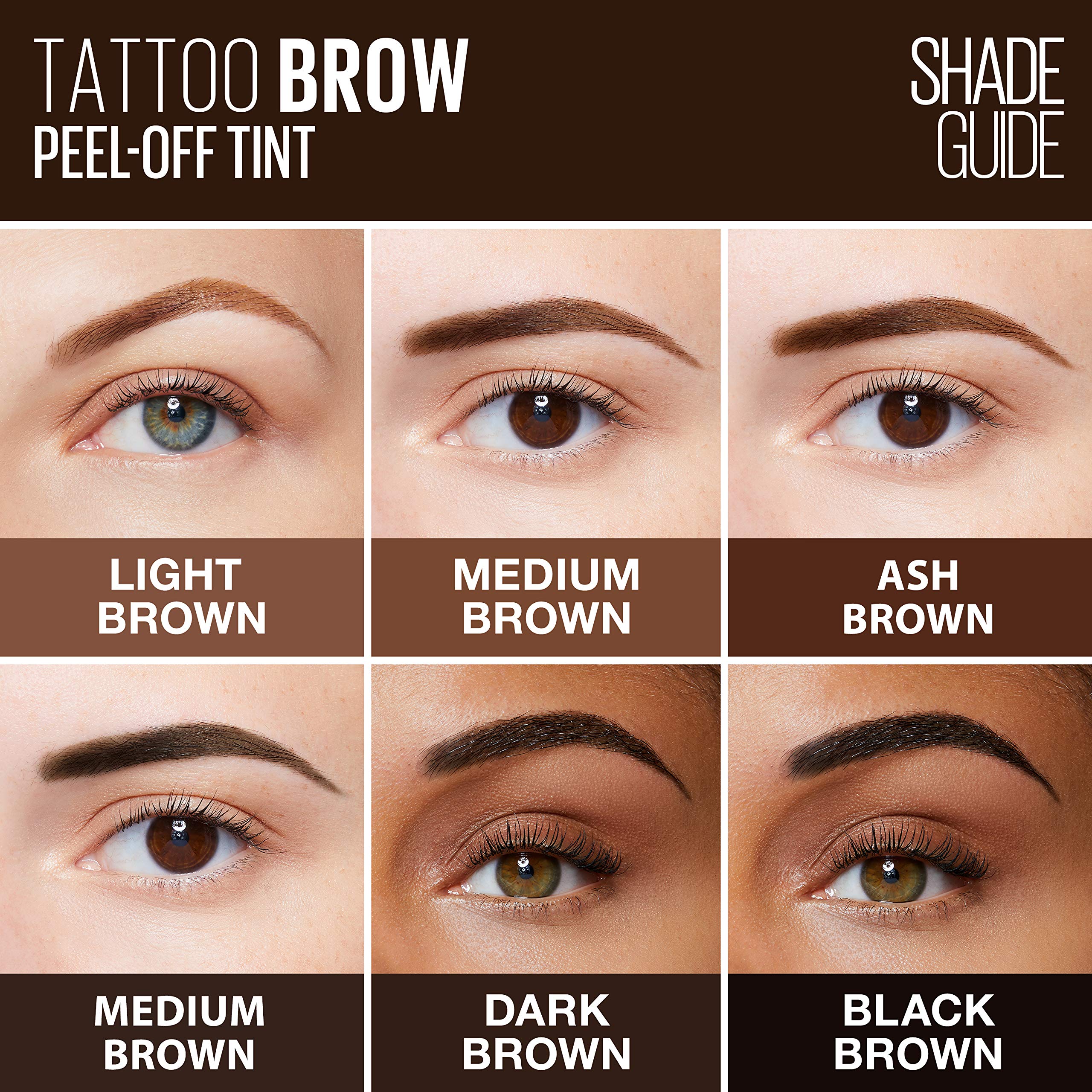 Maybelline New York Tattoo Brow Peel Off Eyebrow Gel Tint, Semi-Permanent Colour, Waterproof, Lasts up to 3 Days, Colour: Dark Brown