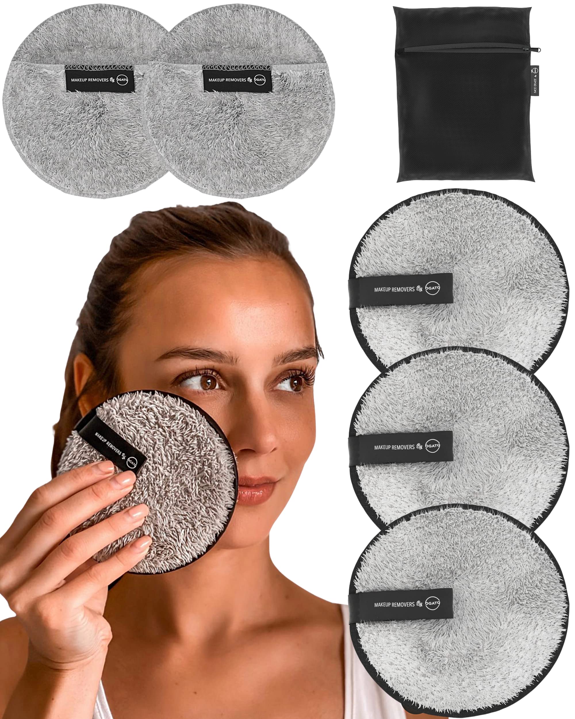 Ogato® Reusable Makeup Remover Pads and Eye Makeup Remover Pads Set - Just Use Water- XL Reusable Face Pads - Eco Friendly - FREE Laundry Bag - Makeup Remover Cloth For All Skin Types Halalzen