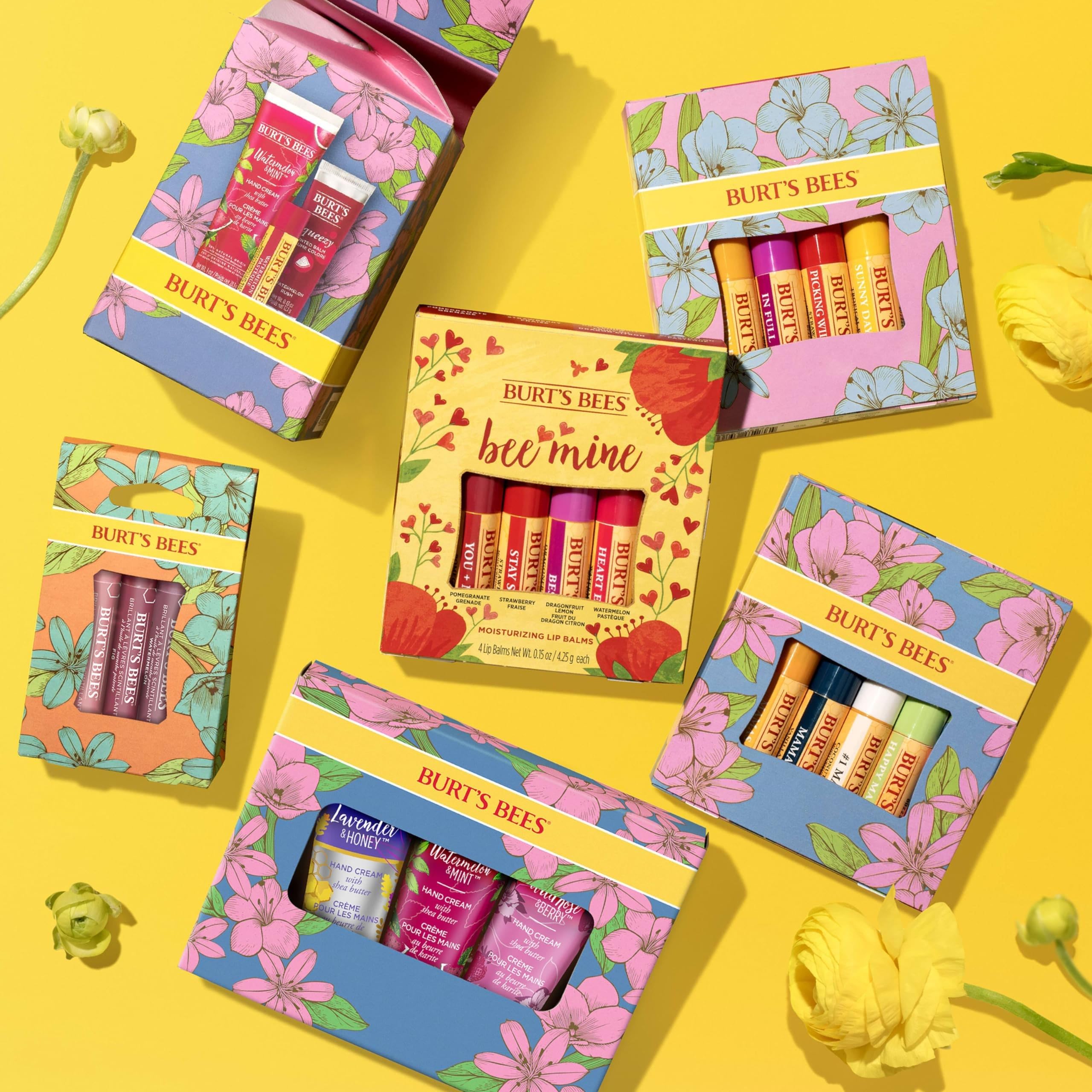 Burt's Bees Lip Balm Gift Set, Beeswax, Strawberry, Tropical Pineapple, Dragonfruit Lemon, In Full Bloom, 4x4.25g Halalzen
