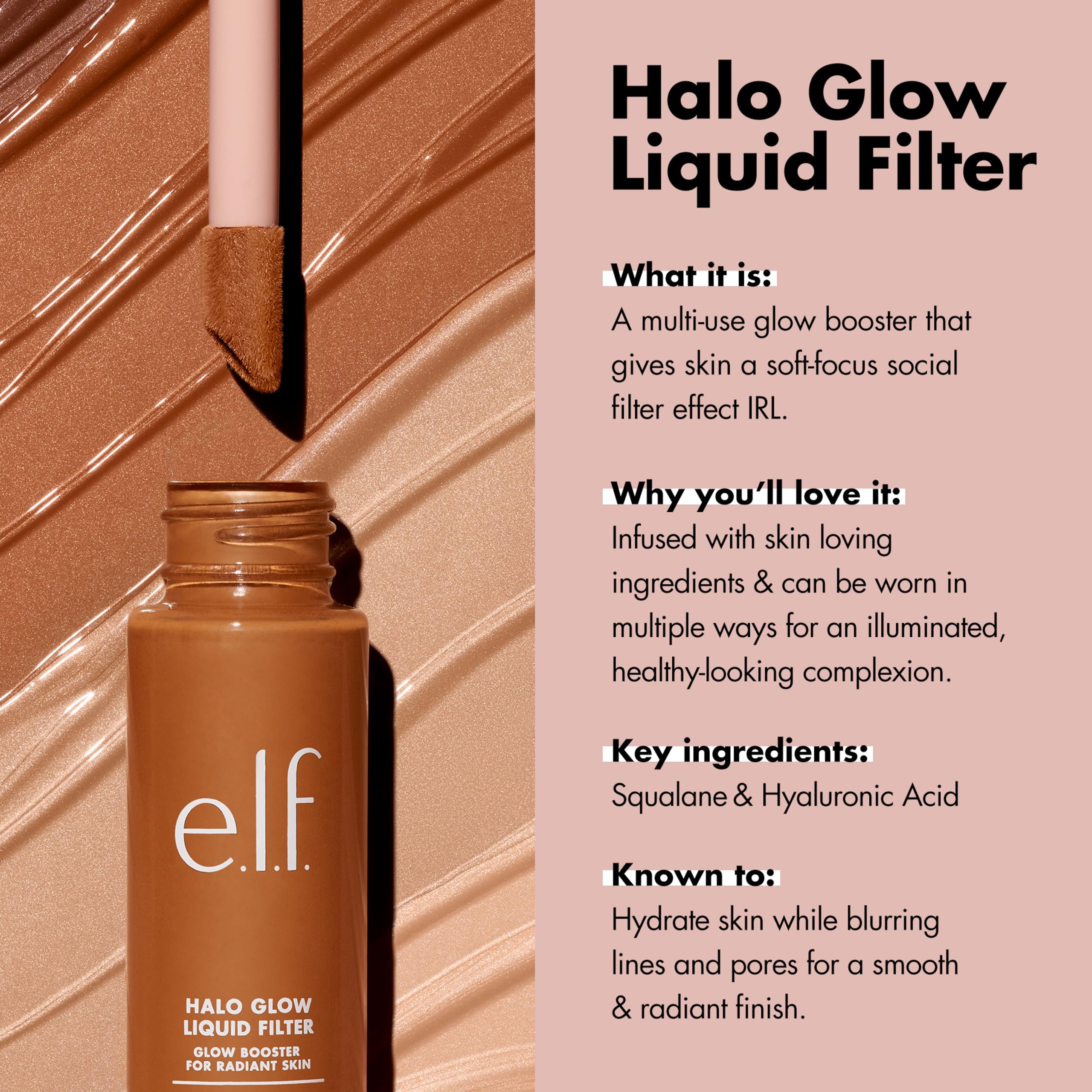 e.l.f. Halo Glow Liquid Filter, Complexion Booster For A Glowing, Soft-Focus Look, Infused With Hyaluronic Acid, Vegan & Cruelty-Free, 4 Medium Halalzen