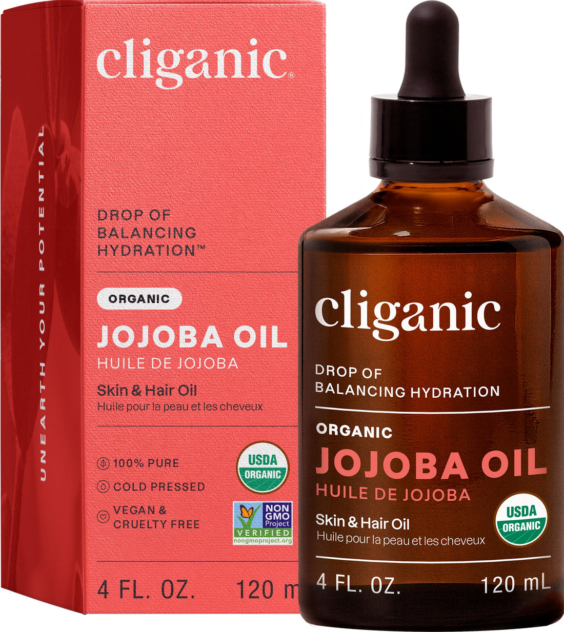 Cliganic Organic Jojoba Oil, 100% Pure (4oz) | Moisturizing for Face, Hair, Skin & Nails | Natural Cold Pressed Hexane Free | Base Carrier Oil Halalzen