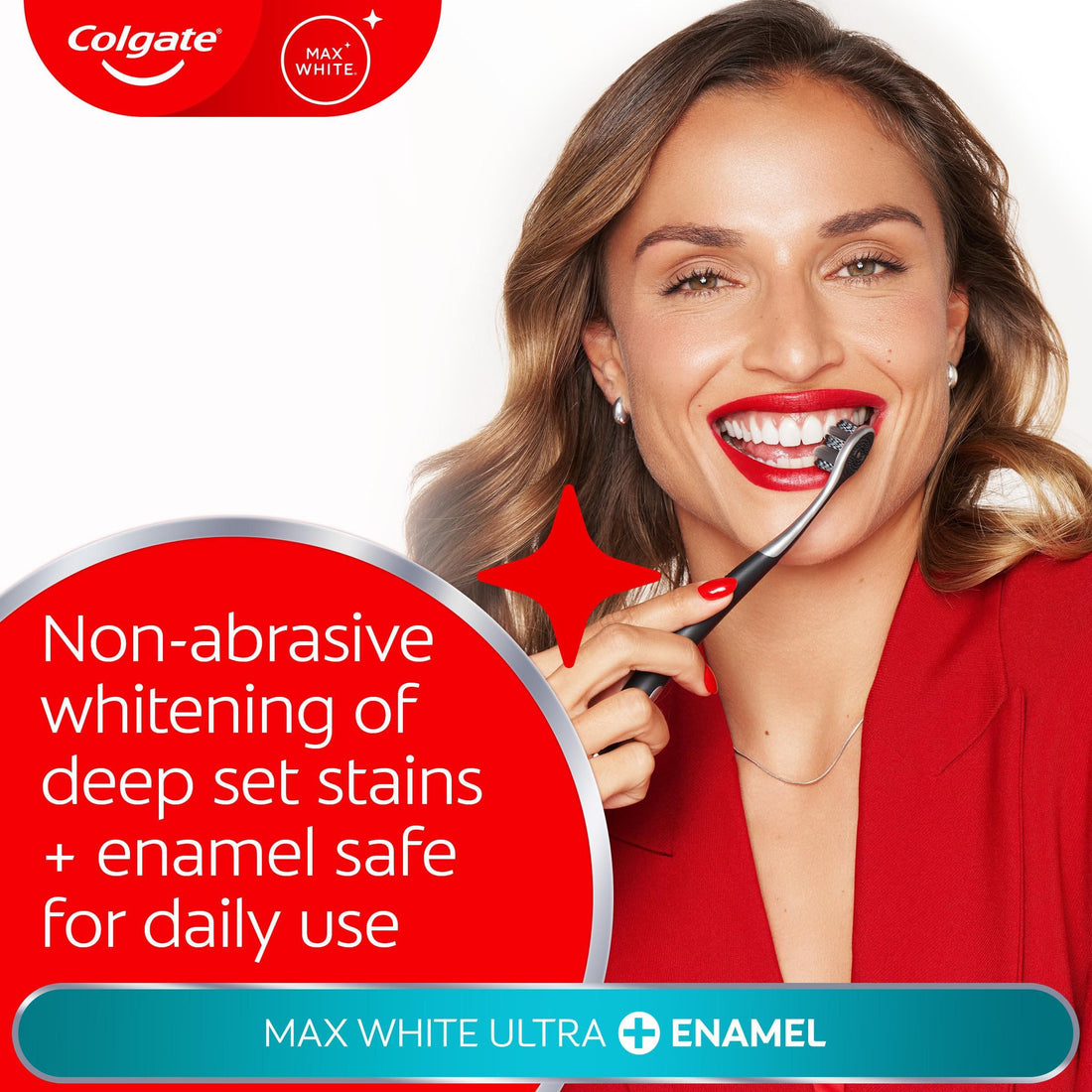 Colgate Max White Ultra+ Enamel Toothpaste 75ml, Whitens Deep Stains for 5X Whiter Teeth, ActiveShine Technology Smoothes Enamel Surface to Reflect Light, Protects and Remineralises Enamel