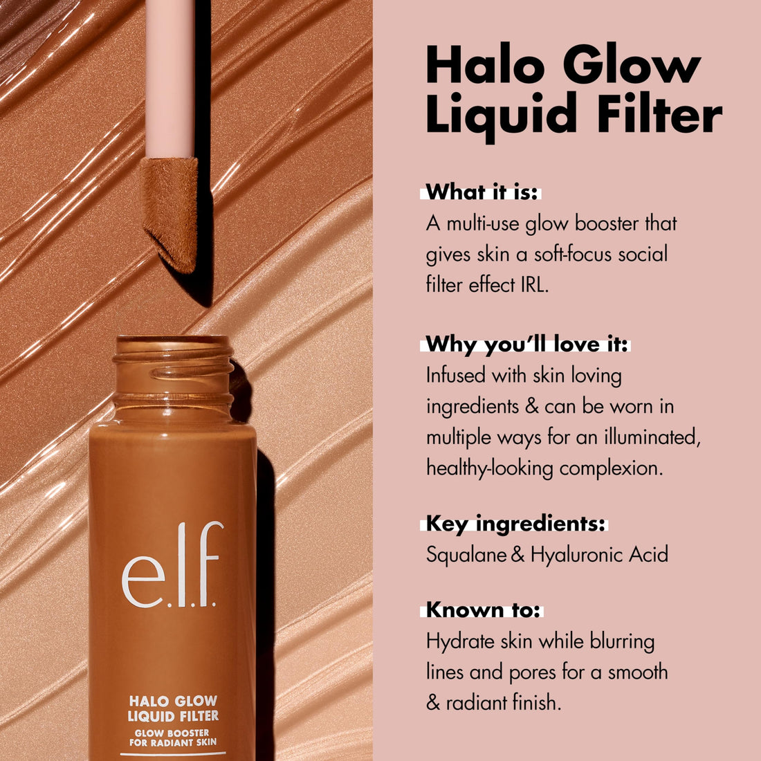e.l.f. Halo Glow Liquid Filter, Complexion Booster For A Glowing, Soft-Focus Look, Infused With Hyaluronic Acid, Vegan & Cruelty-Free, 4 Medium Halalzen