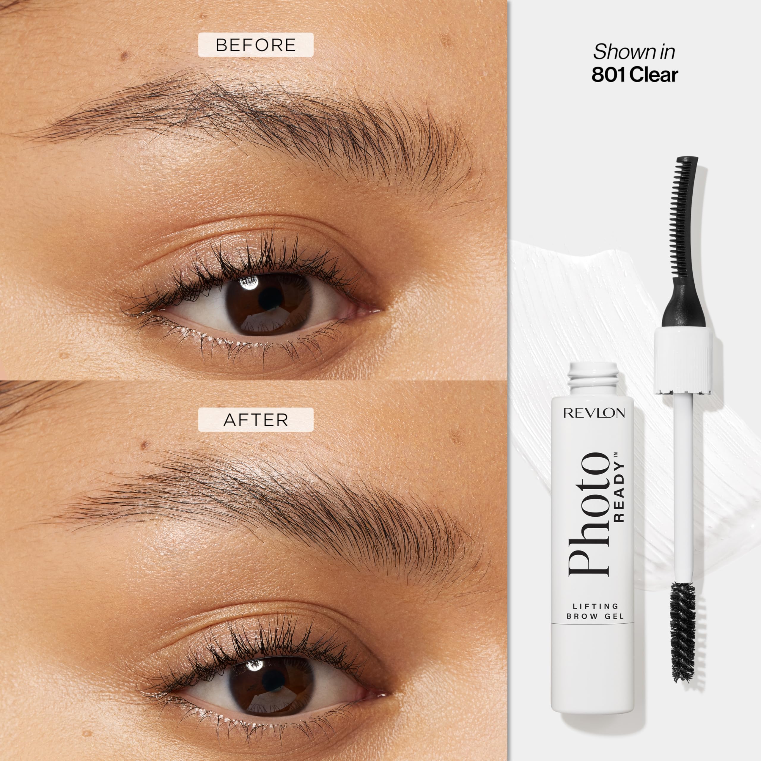 Revlon PhotoReady Lifting Brow Gel, Tinted Eyebrow Lamination with Spoolie Brush, Conditions, Shapes & Defines, 801 Clear, 0.23 fl oz