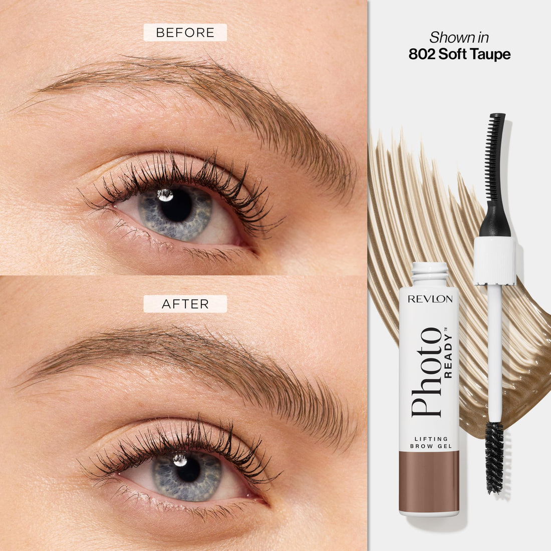 Revlon PhotoReady Lifting Brow Gel, Tinted Eyebrow Lamination with Spoolie Brush, Conditions, Shapes & Defines, 801 Clear, 0.23 fl oz