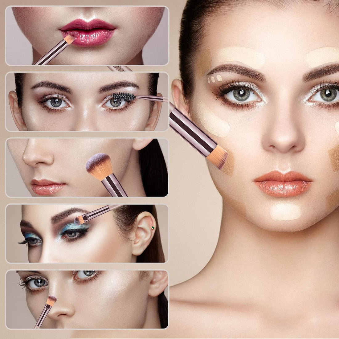 HEYMKGO Makeup Brushes, 15 Pcs Make Up Brushes Set Professional Champagne Gold Makeup Brush Pack, Foundation Blending Powder Blush Concealers Eyeshadow Eyeliner Make-up Brush Kits with Cosmetics Bag Halalzen