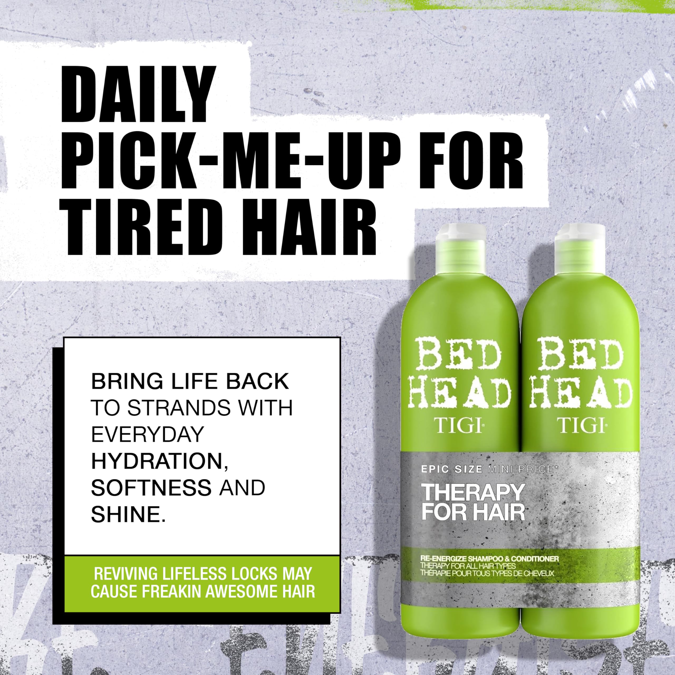 Bed Head by Tigi Urban Antidotes Re-Energise Daily Shampoo and Conditioner, 2 x 750ml