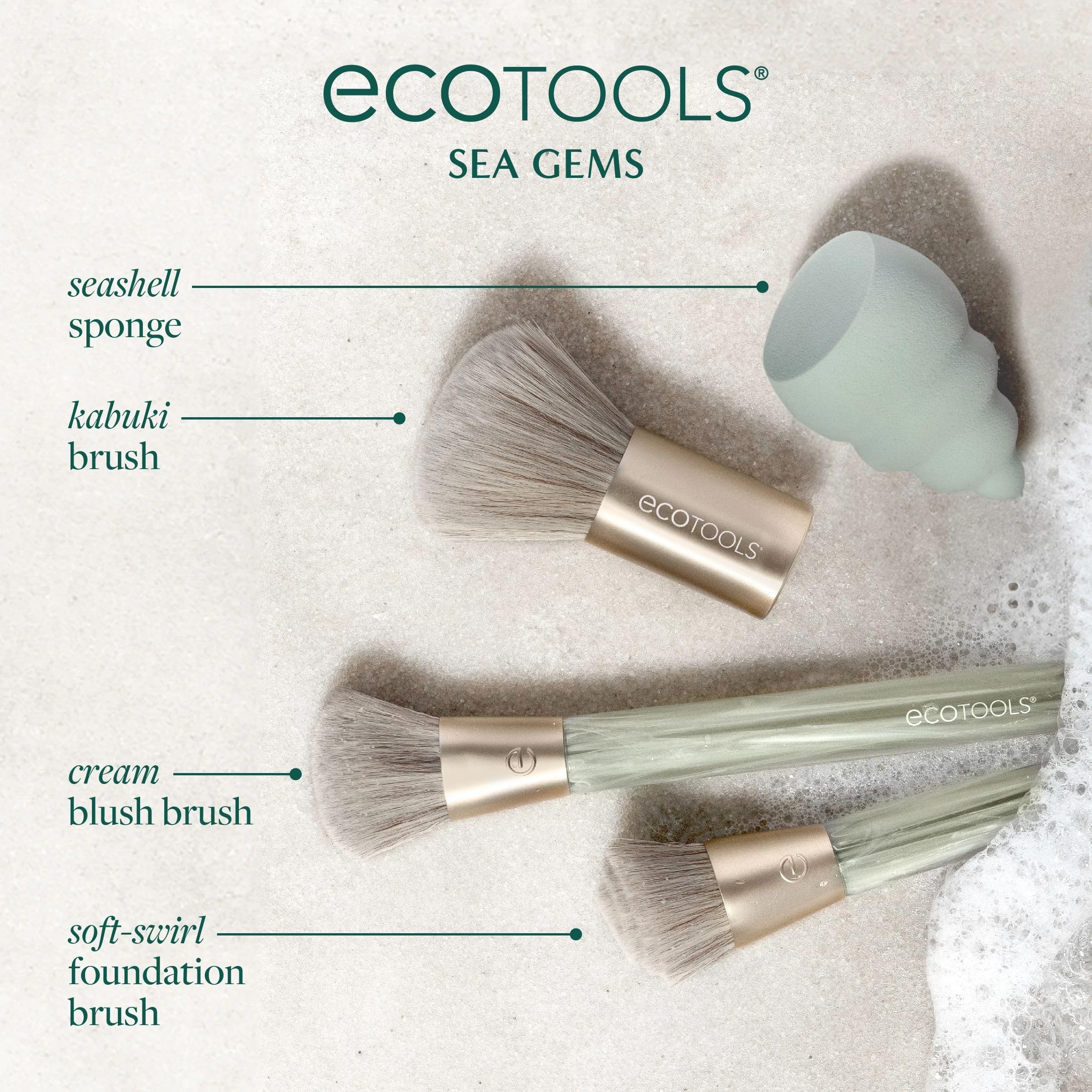 EcoTools Sea Gems Eye Makeup Tool Kit with Reusable Tin, Vegan Cruelty-Free, Liquid, Cream and Powder Compatible, 6 Piece Set Halalzen