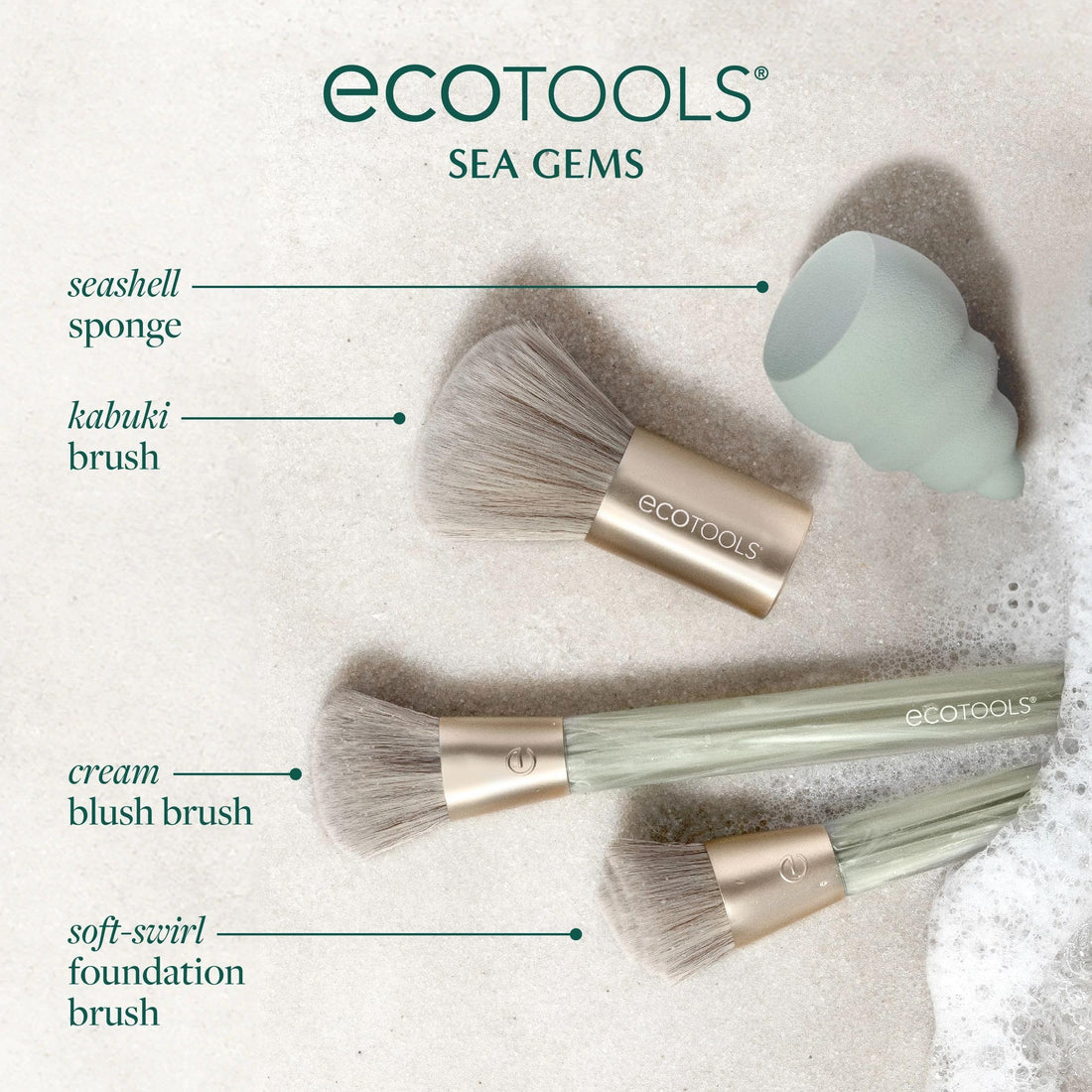 EcoTools Sea Gems Eye Makeup Tool Kit with Reusable Tin, Vegan Cruelty-Free, Liquid, Cream and Powder Compatible, 6 Piece Set Halalzen
