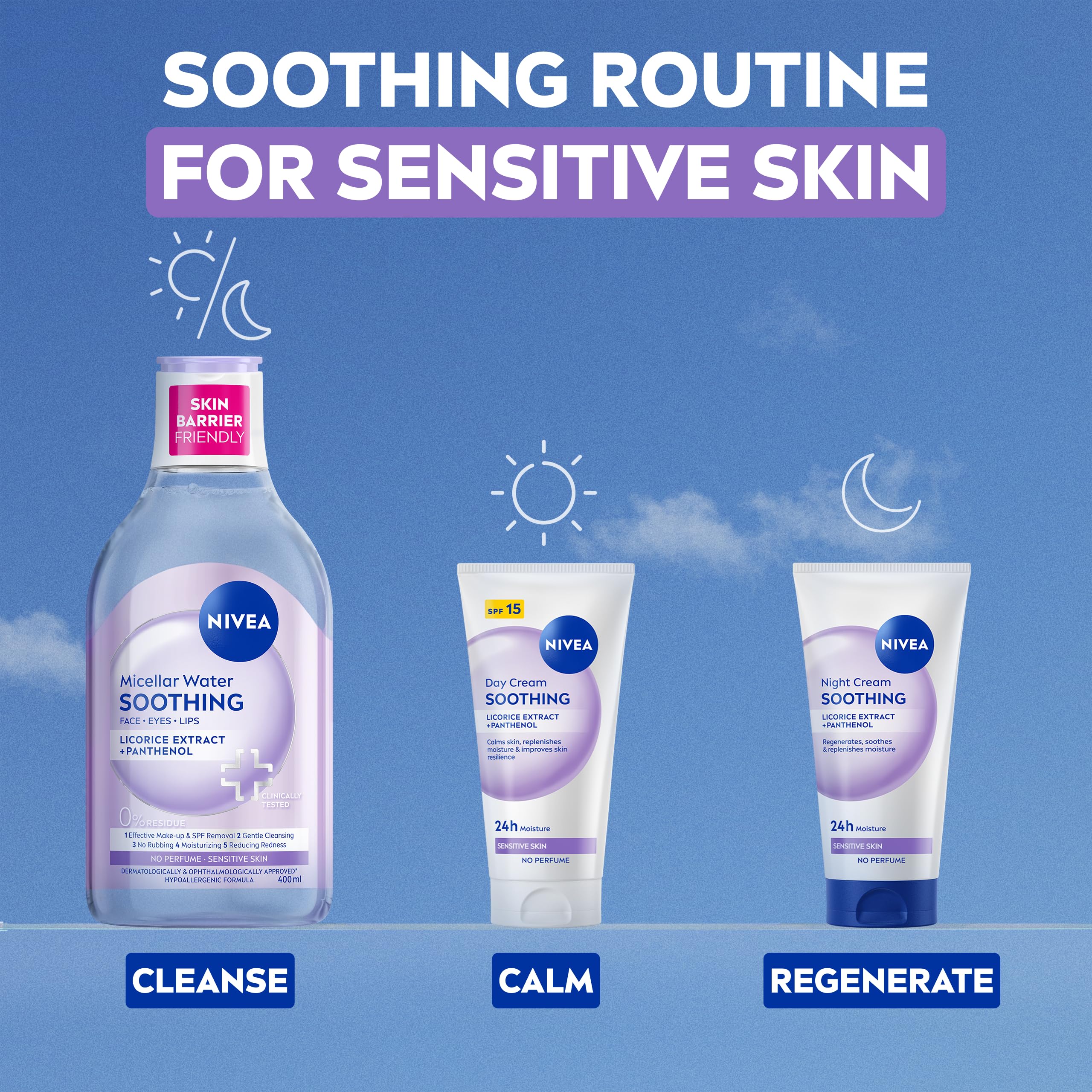 NIVEA Soothing Micellar Water for Sensitive Skin (400ml), Gentle Makeup Remover for Sensitive Skin, Micellar Cleanser with Licorice Extract and Panthenol Halalzen
