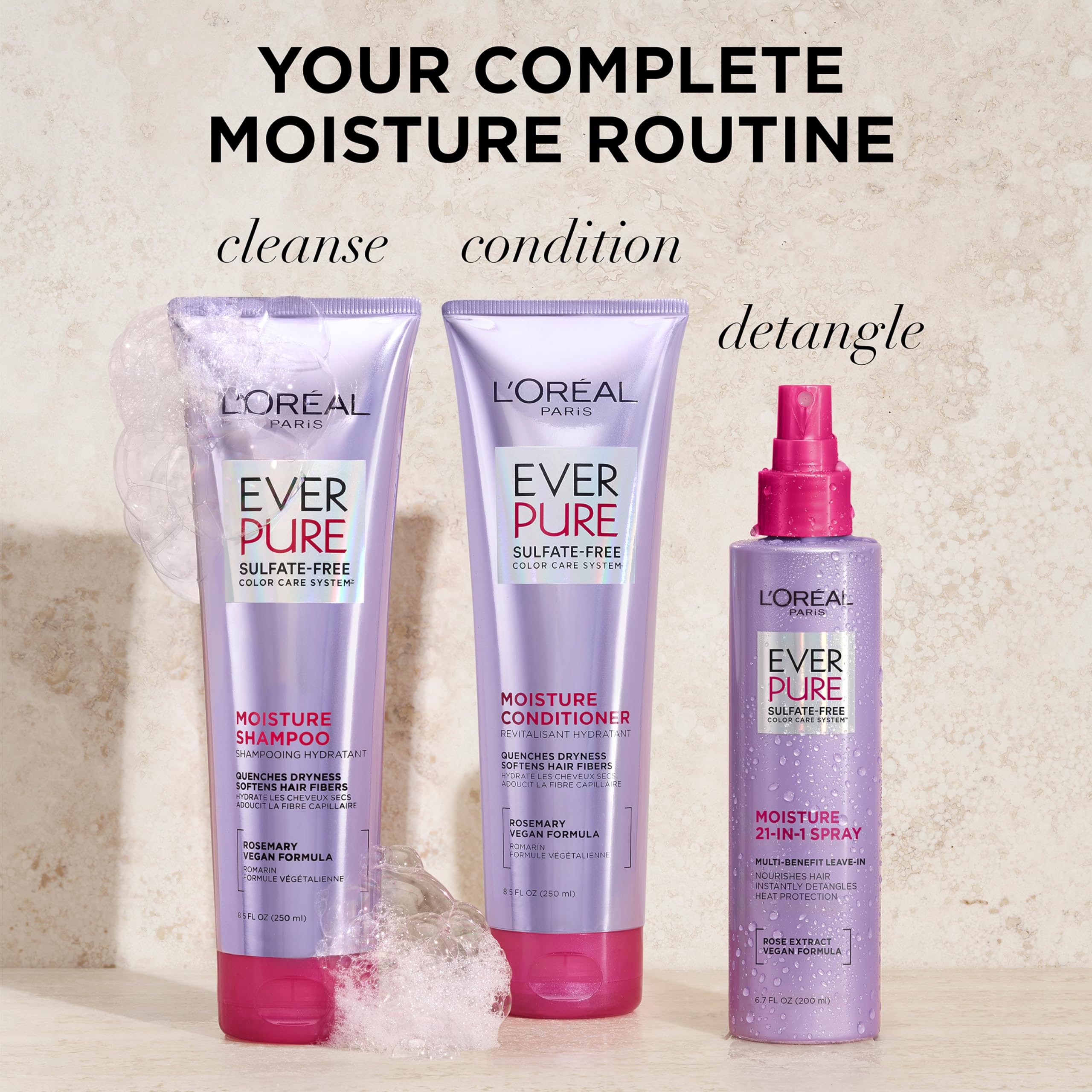 L'Oreal Paris Moisture Sulfate Free Shampoo and Conditioner Set, Hair Care for Color-Treated Hair with Rosemary Botanicals, EverPure, 1 Kit Halalzen