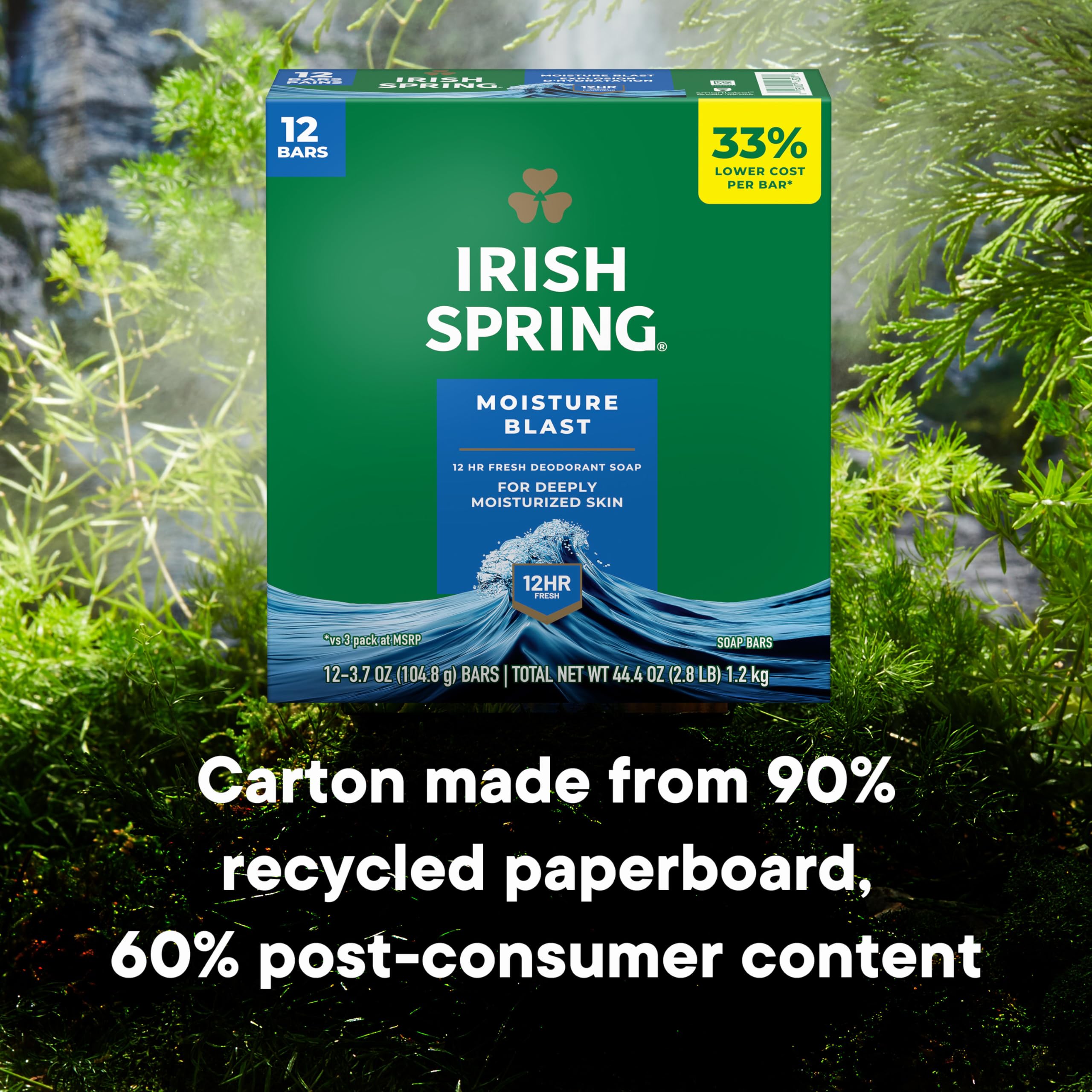 Irish Spring Bar Soap for Men, Original Clean, Smell Fresh and Clean for 12 Hours, Men Soap Bars for Washing Hands and Body, Mild for Skin, Recyclable Carton, 3.7 Ounce - 3 Count (Pack of 8)