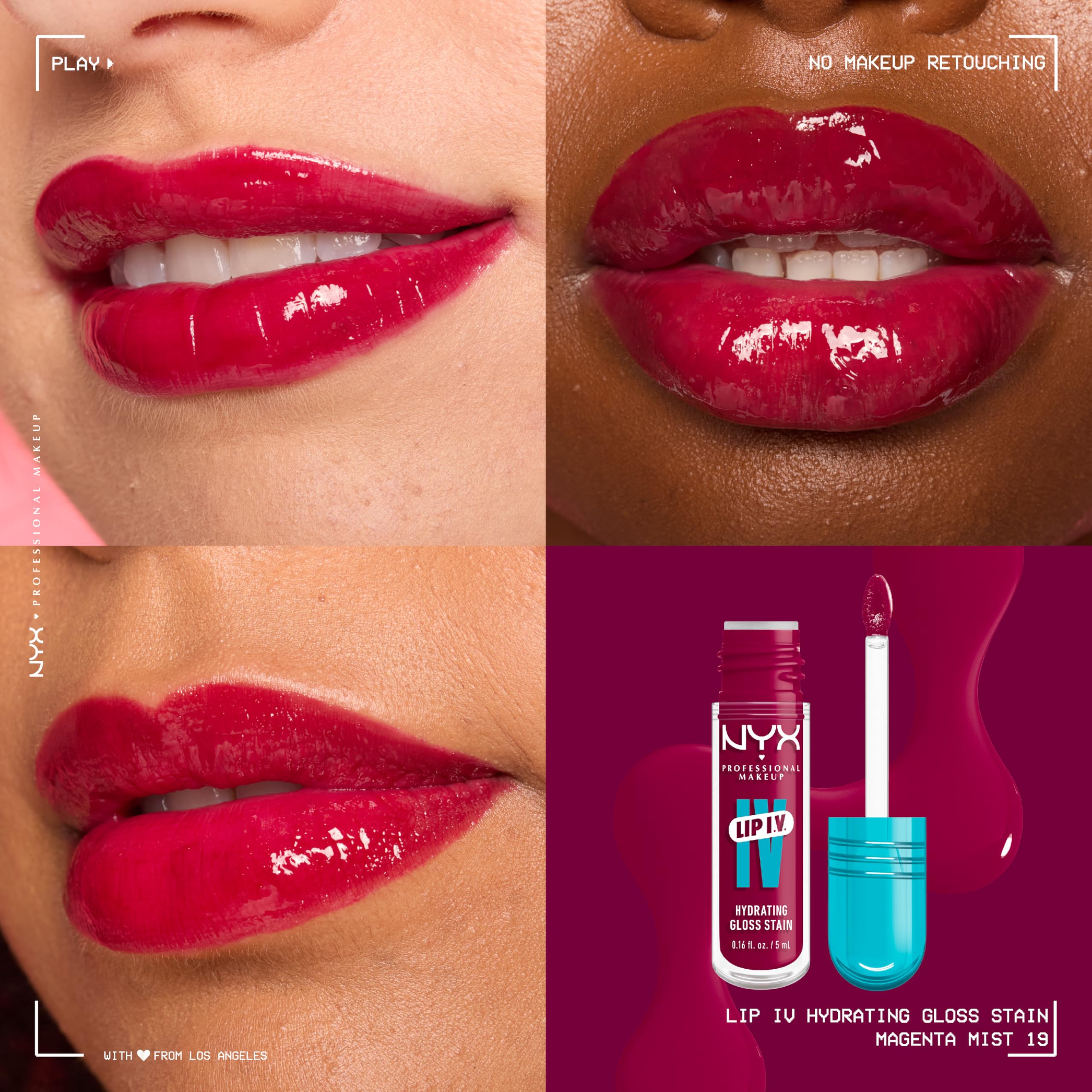 NYX PROFESSIONAL MAKEUP Lip IV Hydrating Glossy Lip Stain, Long-Lasting, Tinted, Vegan Formula with 12 HR Hydration - Hydra Honey (Brown)