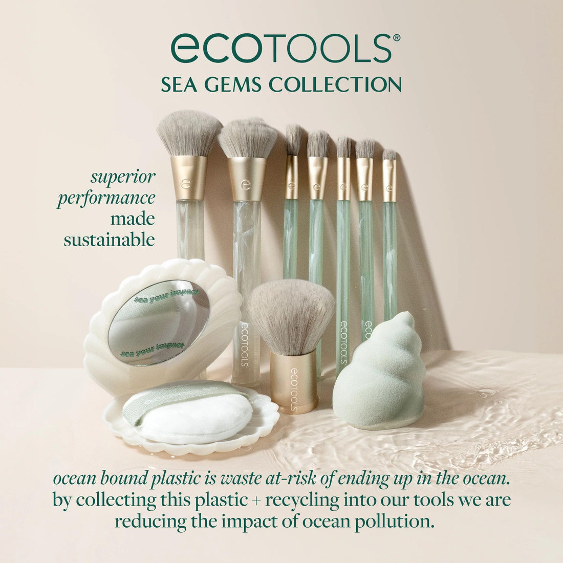 EcoTools Sea Gems Eye Makeup Tool Kit with Reusable Tin, Vegan Cruelty-Free, Liquid, Cream and Powder Compatible, 6 Piece Set Halalzen