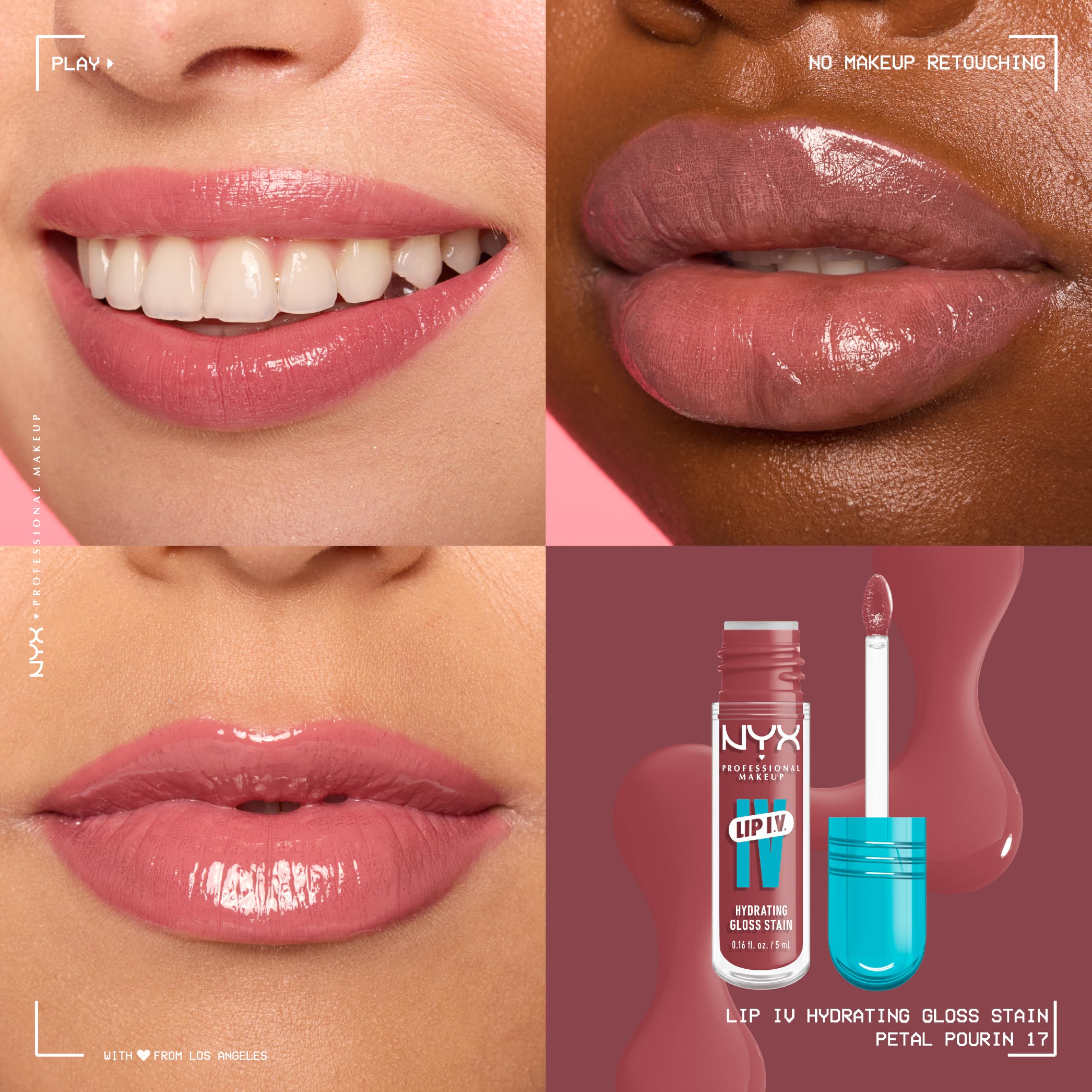 NYX PROFESSIONAL MAKEUP Lip IV Hydrating Glossy Lip Stain, Long-Lasting, Tinted, Vegan Formula with 12 HR Hydration - Hydra Honey (Brown)