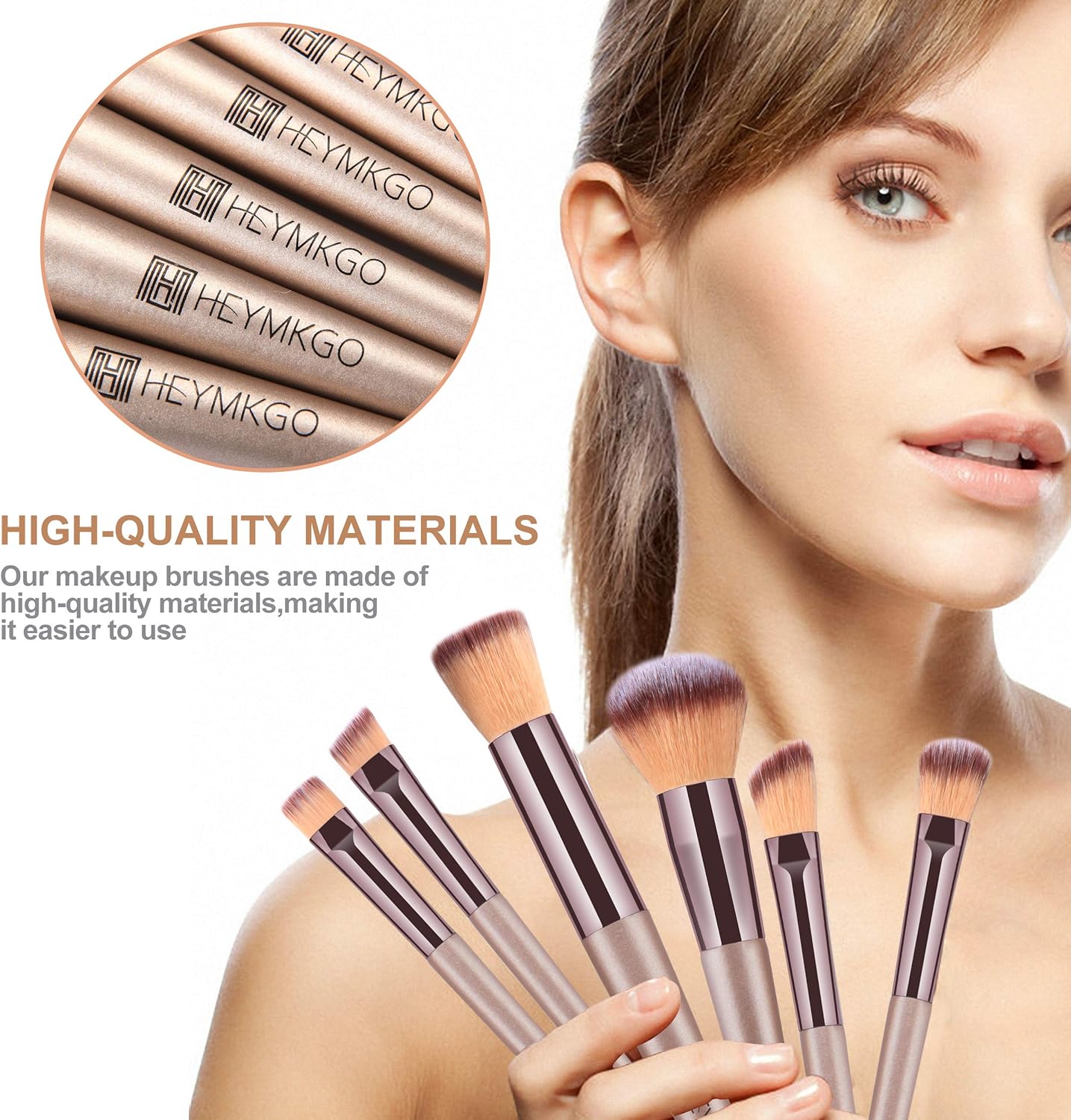 HEYMKGO Makeup Brushes, 15 Pcs Make Up Brushes Set Professional Champagne Gold Makeup Brush Pack, Foundation Blending Powder Blush Concealers Eyeshadow Eyeliner Make-up Brush Kits with Cosmetics Bag Halalzen
