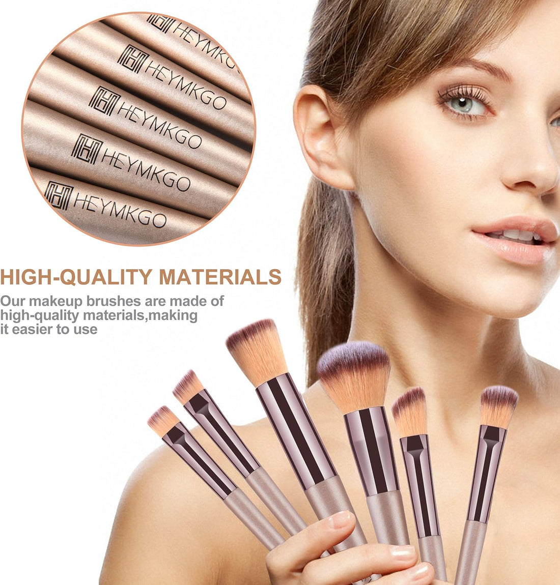 HEYMKGO Makeup Brushes, 15 Pcs Make Up Brushes Set Professional Champagne Gold Makeup Brush Pack, Foundation Blending Powder Blush Concealers Eyeshadow Eyeliner Make-up Brush Kits with Cosmetics Bag Halalzen