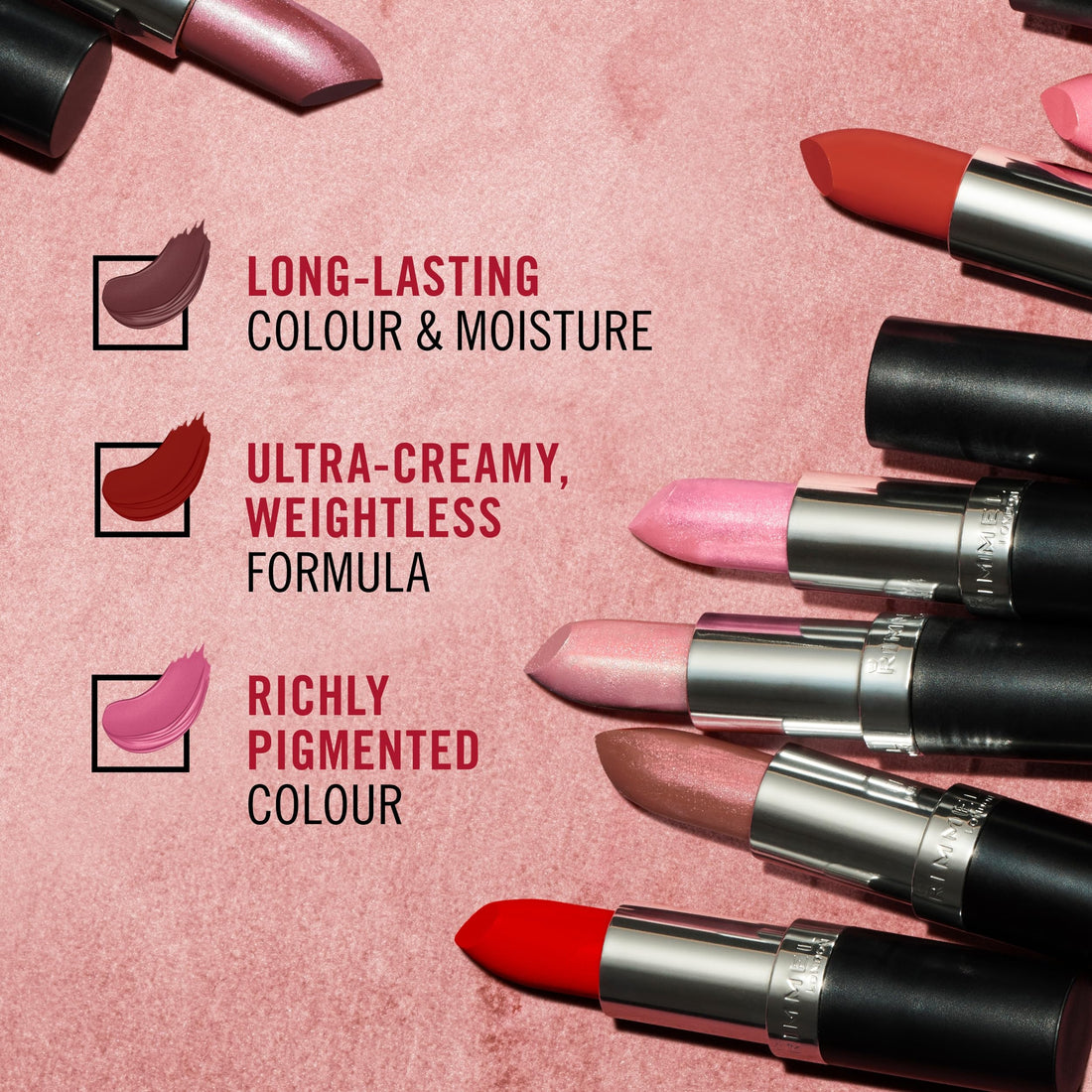 Rimmel Lasting Finish Lipstick 206 Pink-Key-Promise, Creamy Satin Finish, Long Lasting 8 HR Wear, Comfortable Formula, Rich Pigment Halalzen