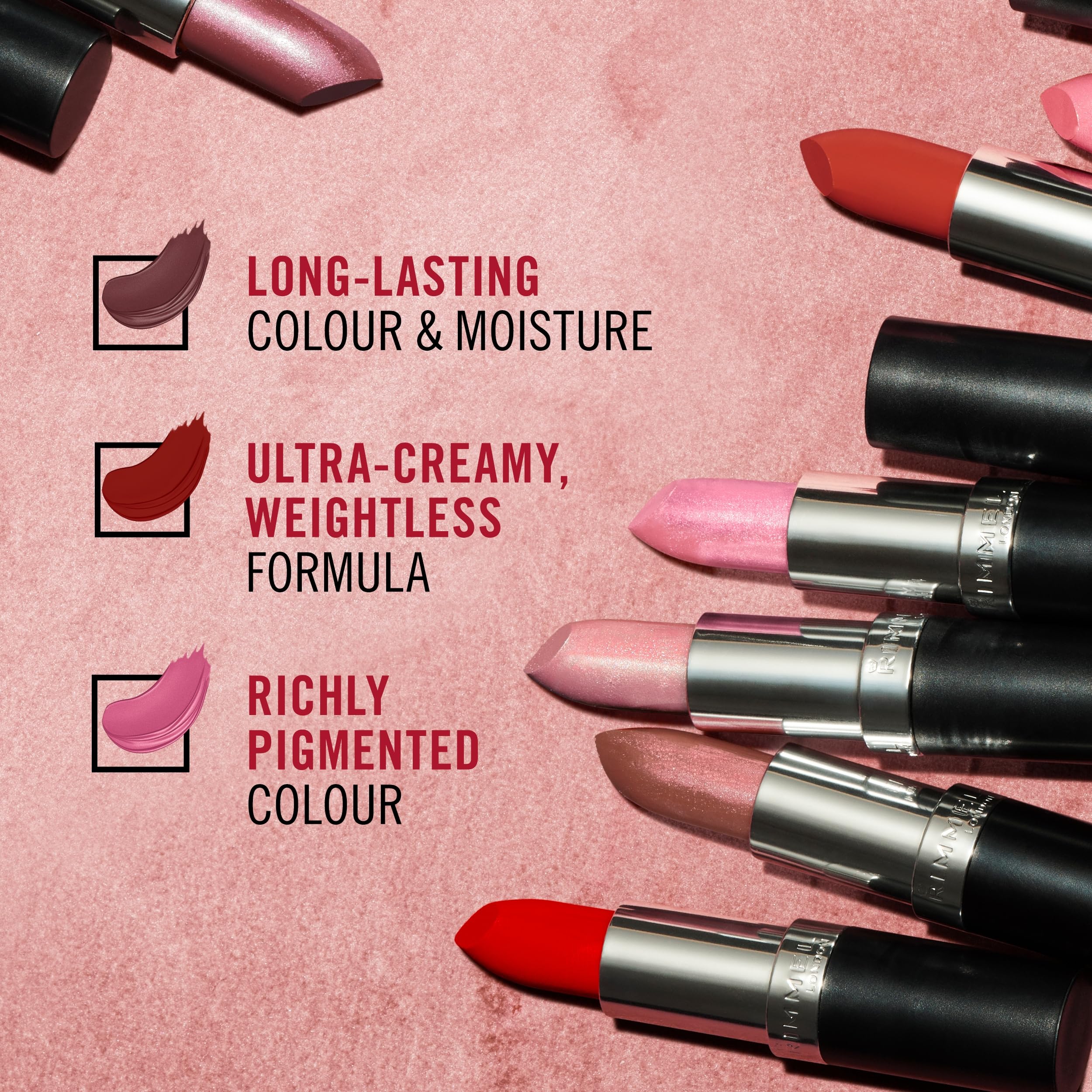 Rimmel Lasting Finish Lipstick 206 Pink-Key-Promise, Creamy Satin Finish, Long Lasting 8 HR Wear, Comfortable Formula, Rich Pigment Halalzen