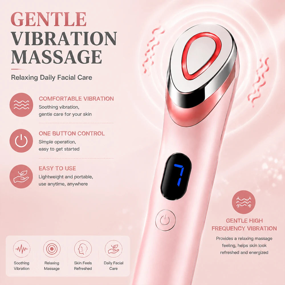 Portable Vibration Facial Massager with 7 Color LED Skin Care Tool USB Rechargeable Beauty Device